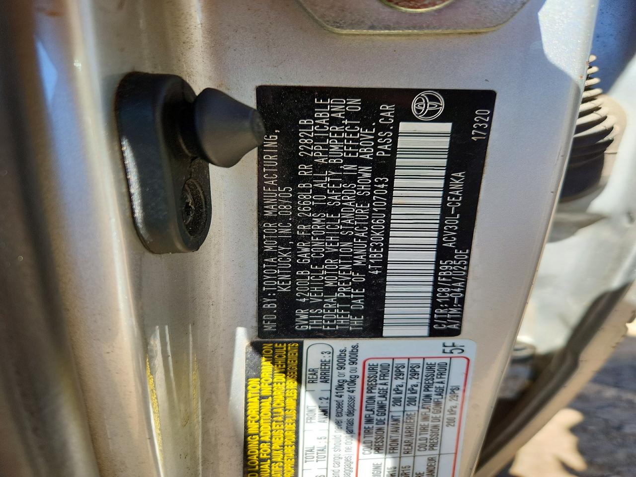 2006 Toyota Camry Silver vin: 4T1BE30K06U107043