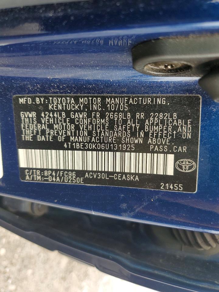 2006 Toyota Camry Se Синий vin: 4T1BE30K06U131925