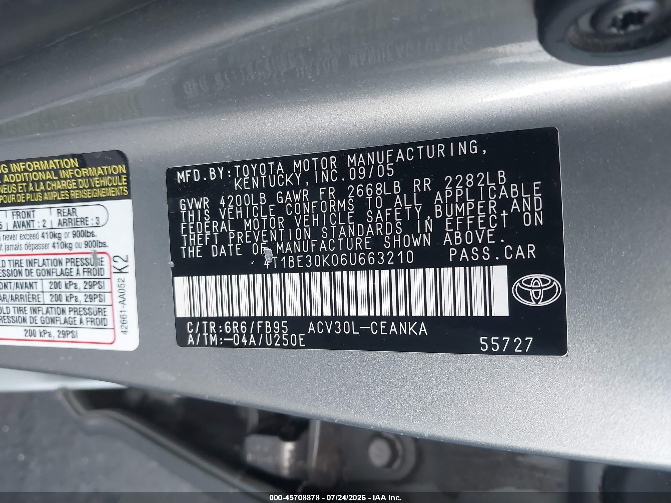 2006 Toyota Camry Le Gray vin: 4T1BE30K06U663210