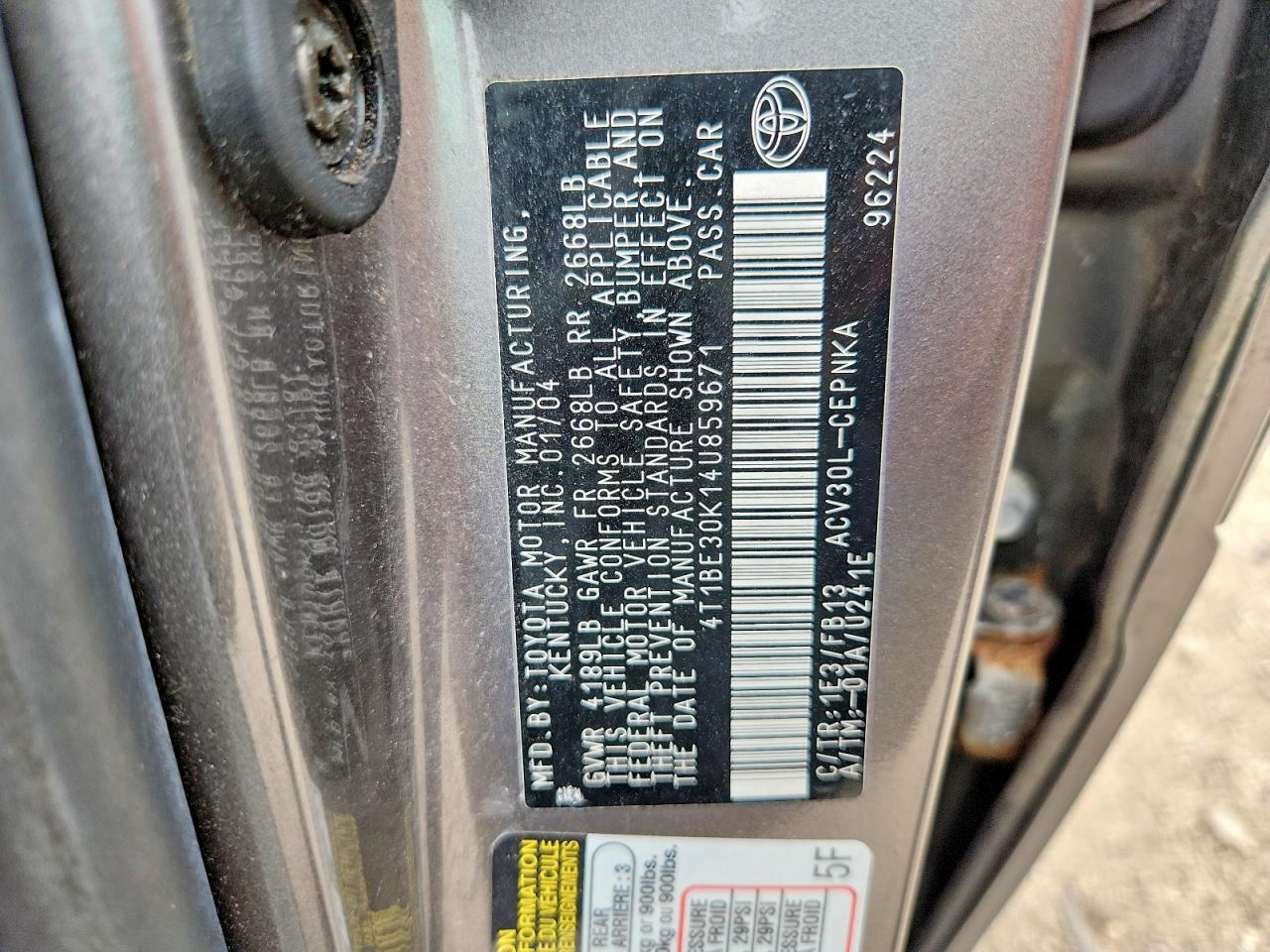 2004 Toyota Camry Le Gray vin: 4T1BE30K14U859671