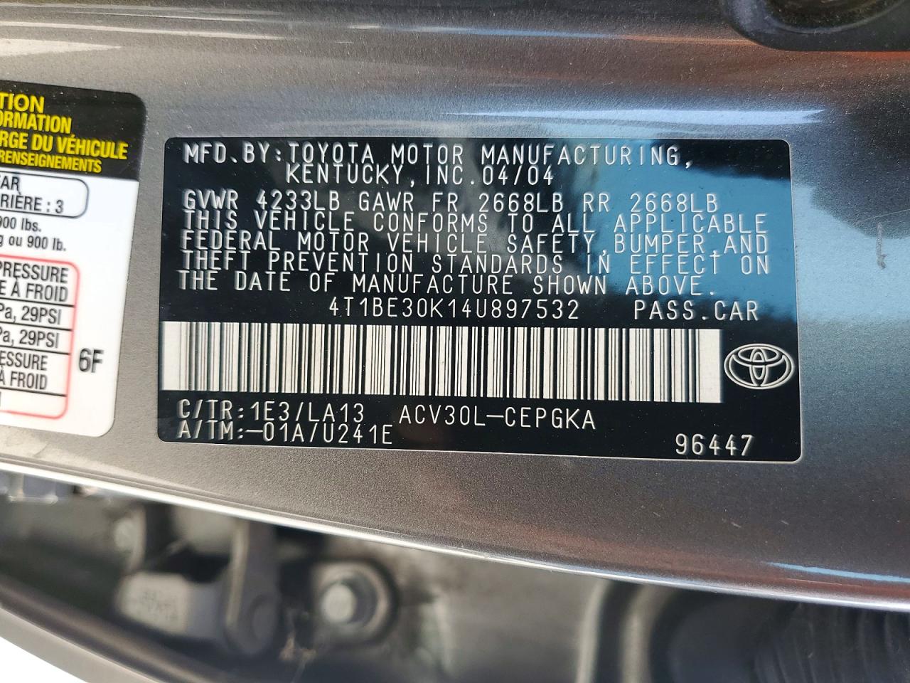 2004 Toyota Camry Xle Tan vin: 4T1BE30K14U897532