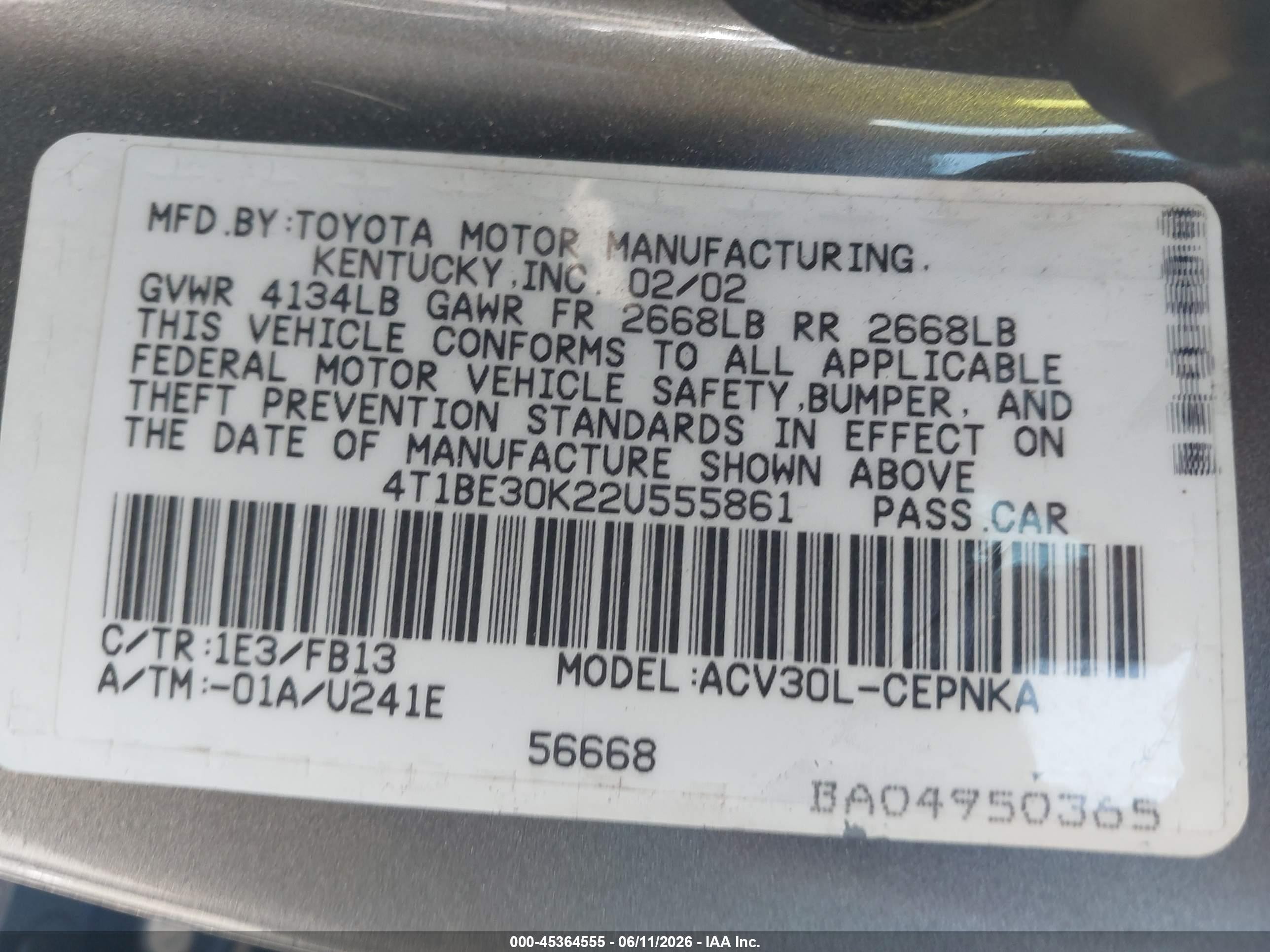 2002 Toyota Camry Le Brown vin: 4T1BE30K22U555861
