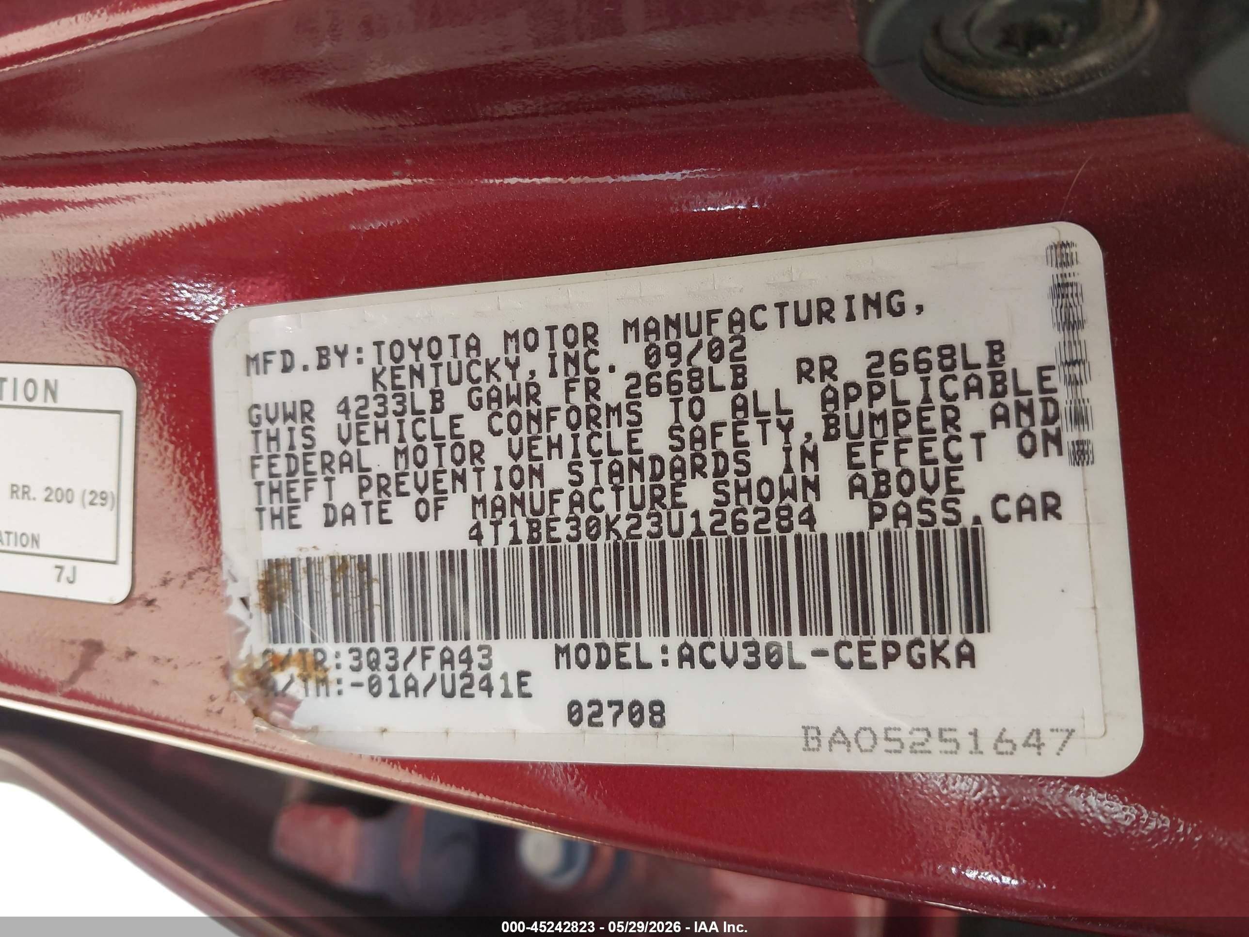 2003 Toyota Camry Xle Red vin: 4T1BE30K23U126284