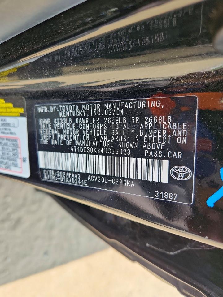 2004 Toyota Camry Xle Black vin: 4T1BE30K24U336028