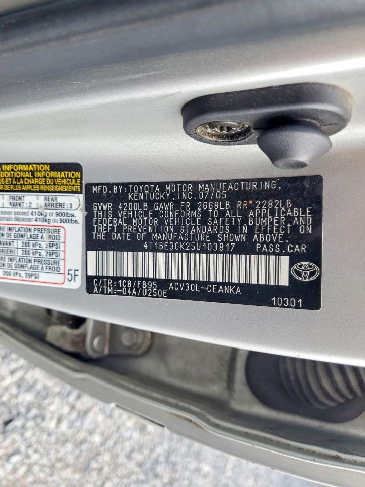 2005 Toyota Camry Le Silver vin: 4T1BE30K25U103817