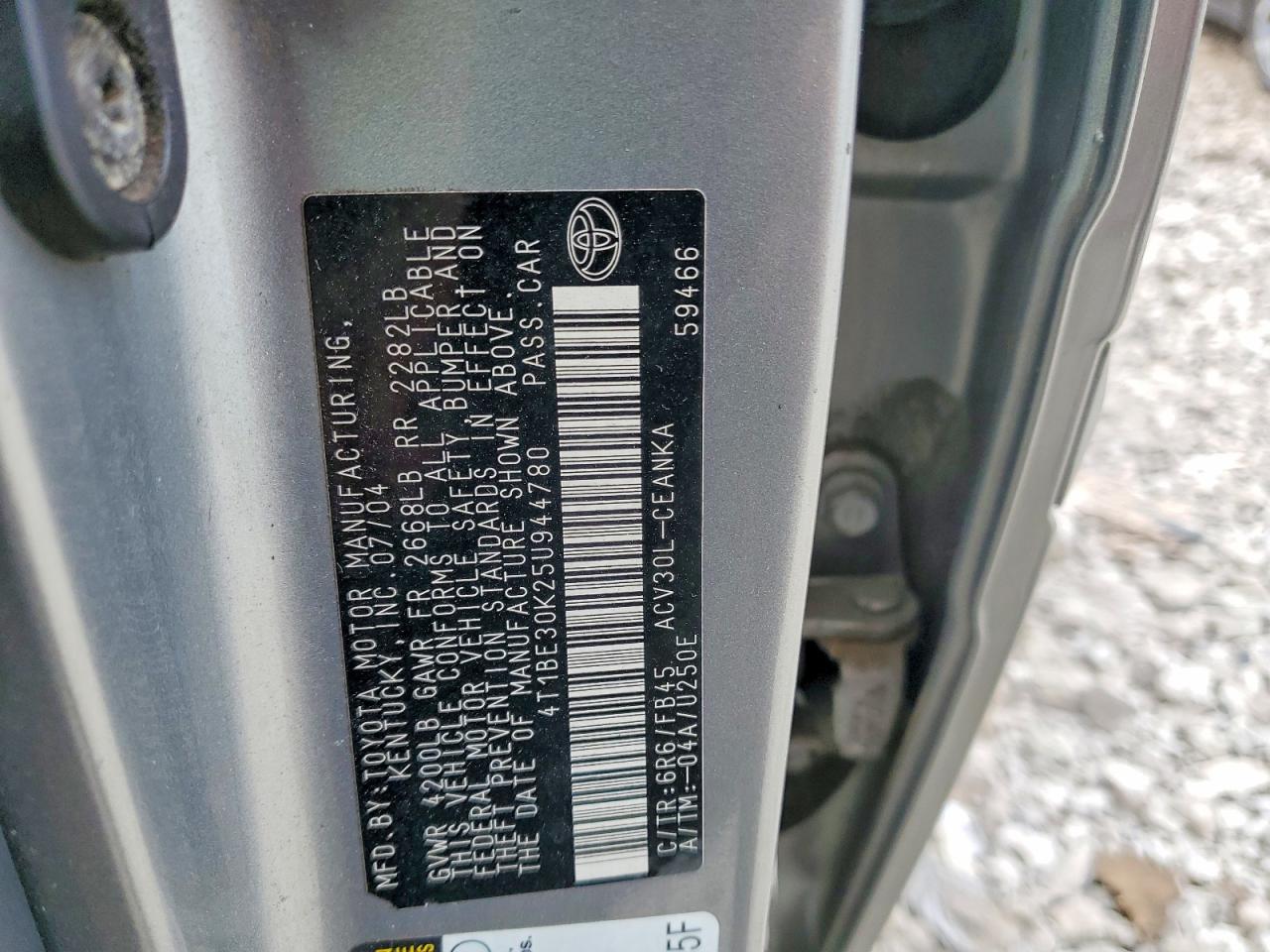 2005 Toyota Camry Silver vin: 4T1BE30K25U944780