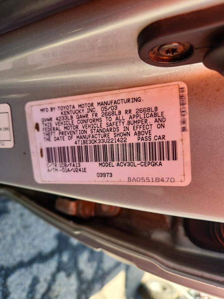 2003 Toyota Camry Xle Silver vin: 4T1BE30K33U221422
