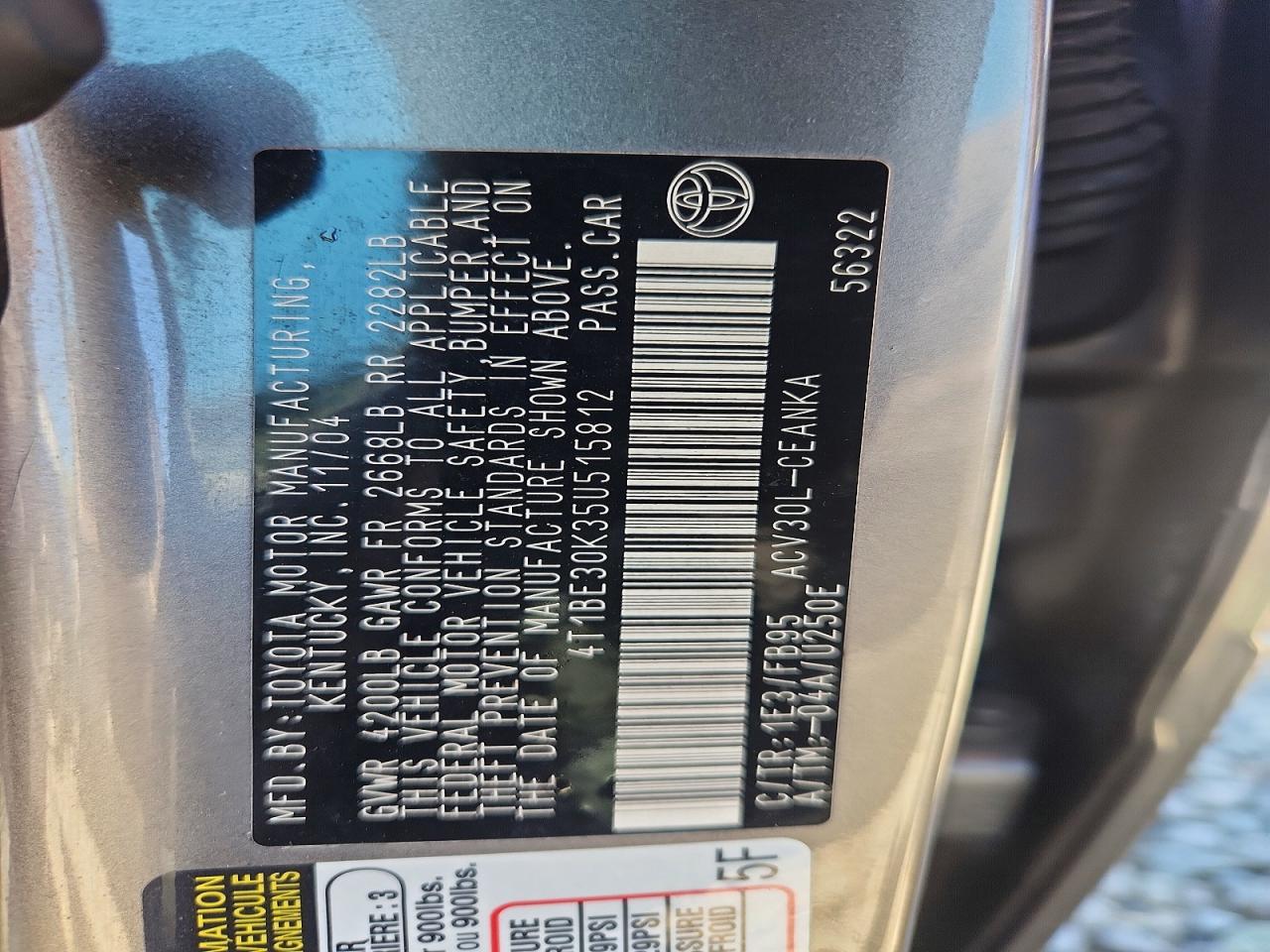 2005 Toyota Camry Le Gray vin: 4T1BE30K35U515812