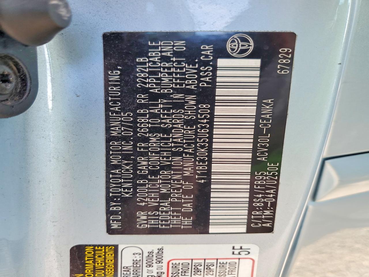 2005 Toyota Camry Le Teal vin: 4T1BE30K35U634508