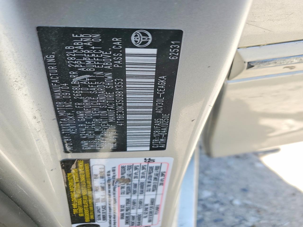 2005 Toyota Camry Xle Silver vin: 4T1BE30K35U981353