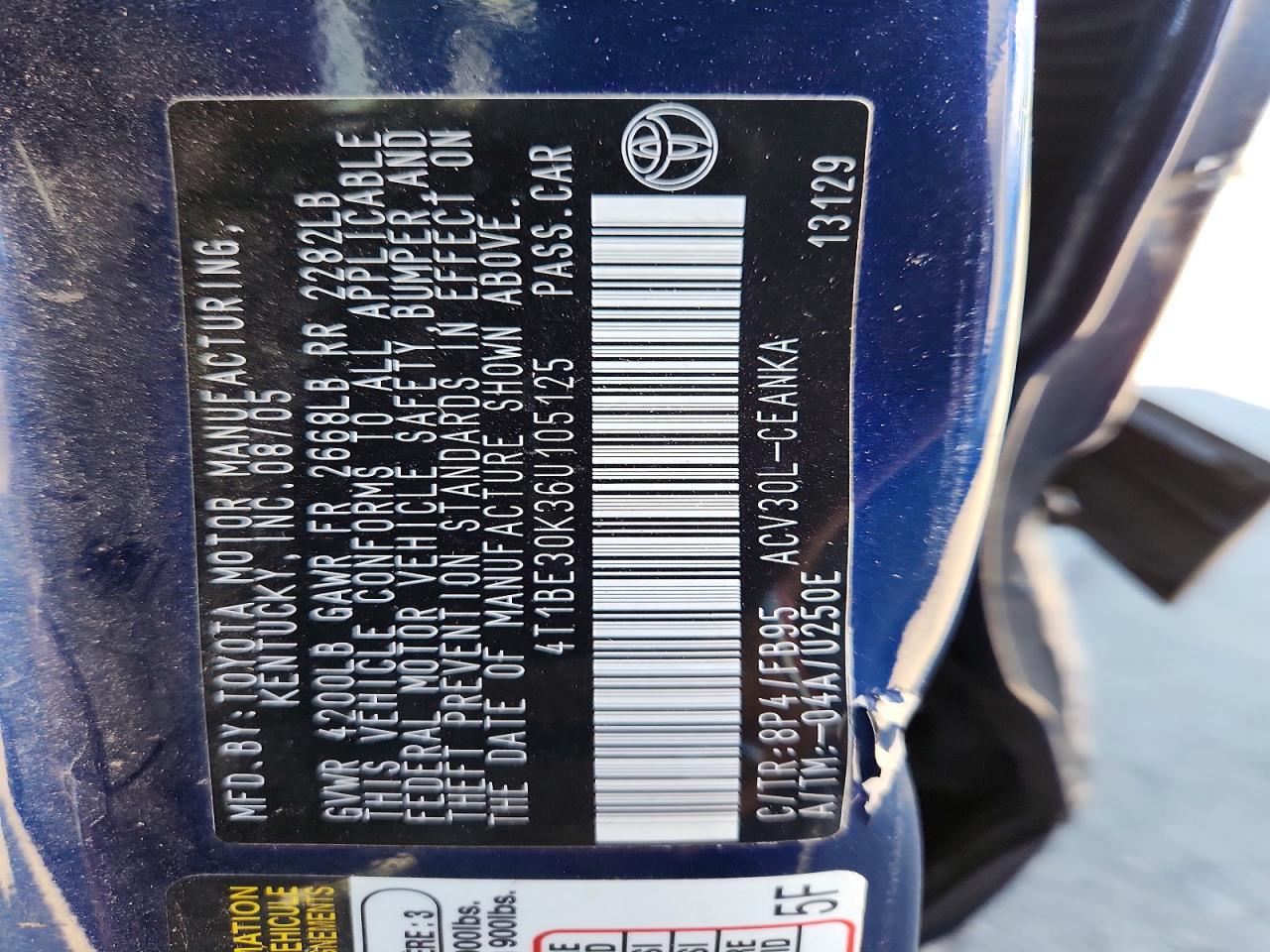 2006 Toyota Camry Le Blue vin: 4T1BE30K36U105125