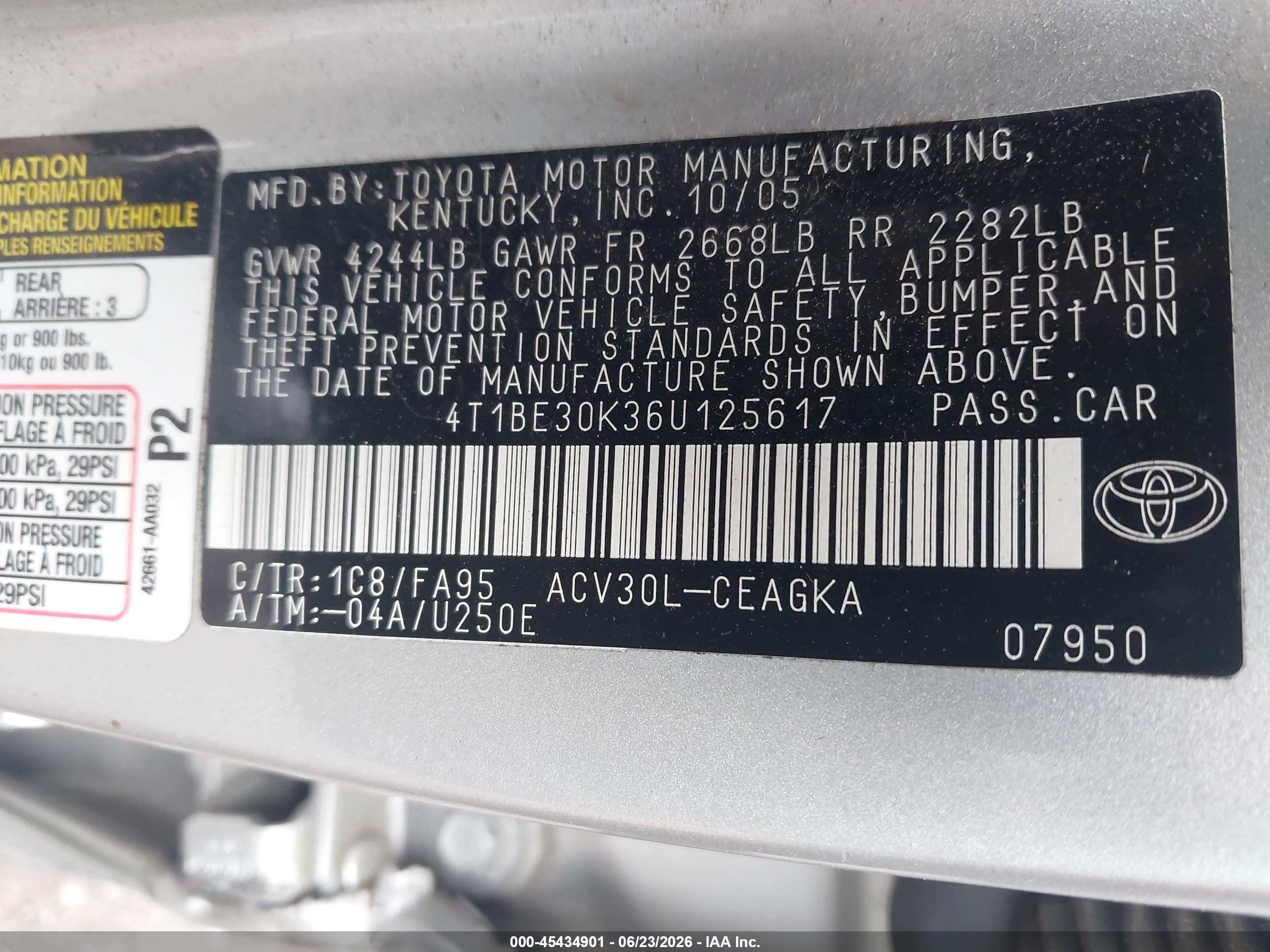 2006 Toyota Camry Xle Silver vin: 4T1BE30K36U125617