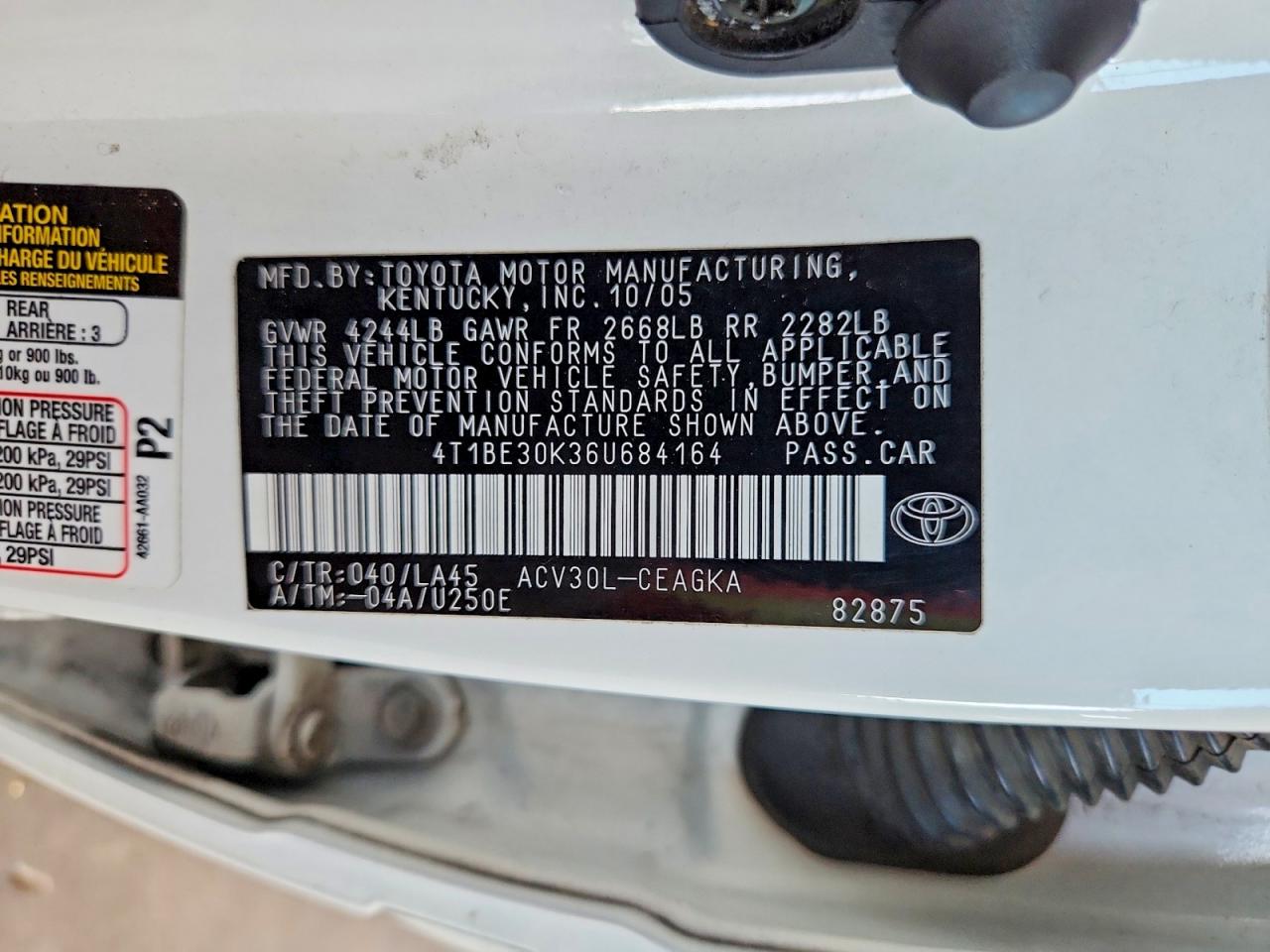 2006 Toyota Camry Xle Белый vin: 4T1BE30K36U684164