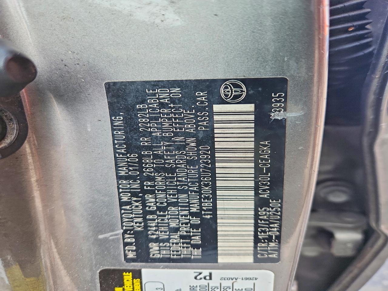 2006 Toyota Camry Xle Gray vin: 4T1BE30K36U723920