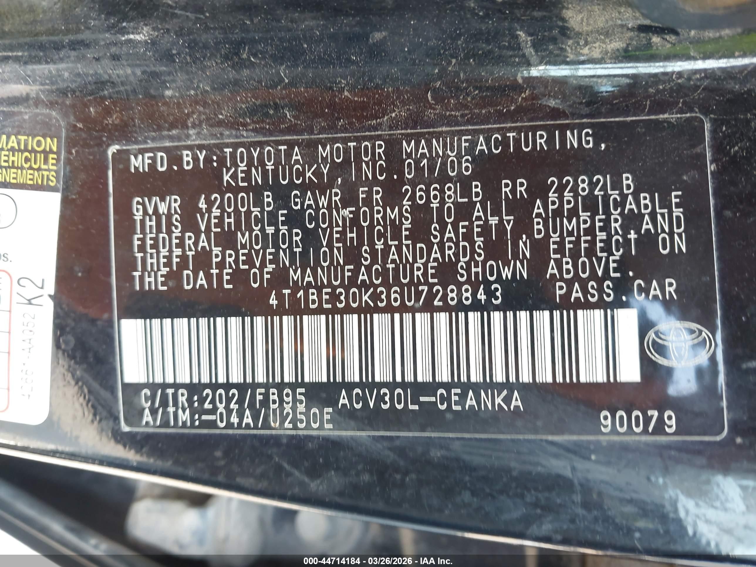 2006 Toyota Camry Le Black vin: 4T1BE30K36U728843