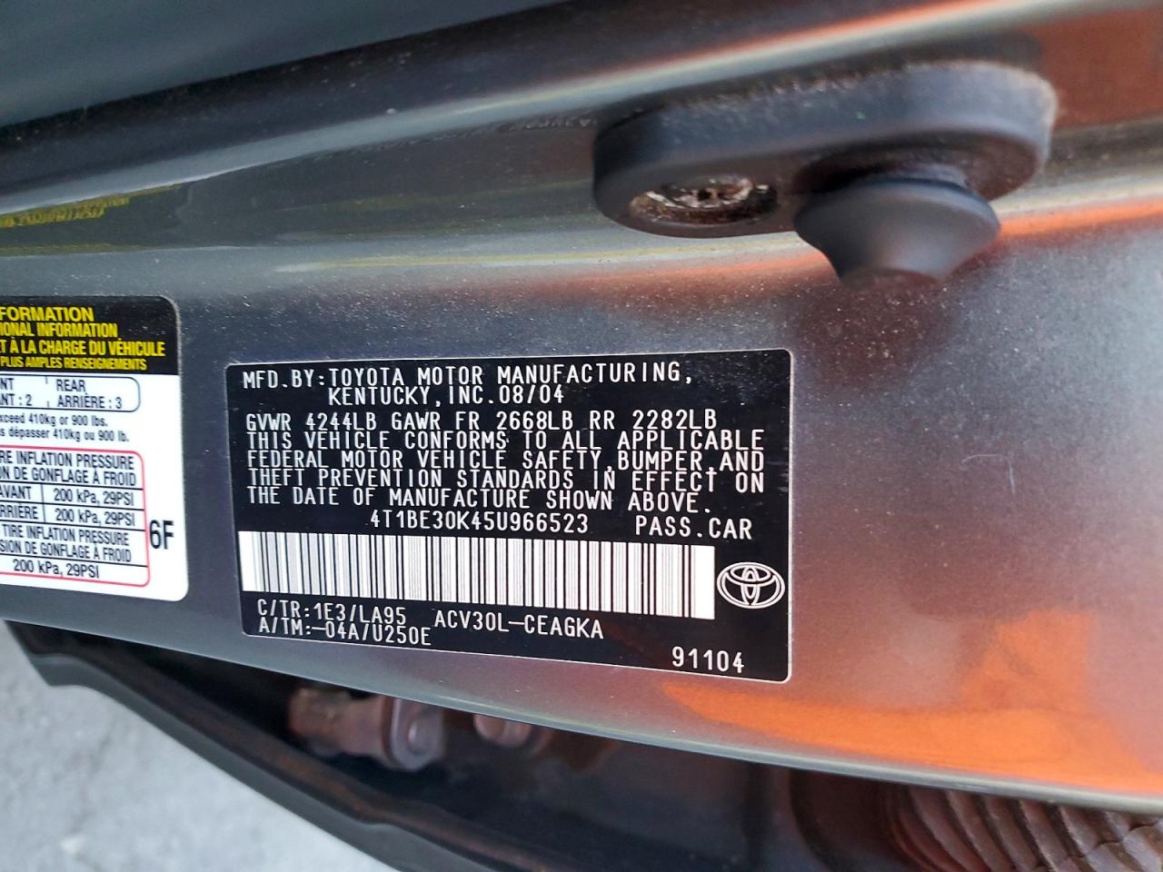 2005 Toyota Camry Xle Gray vin: 4T1BE30K45U966523