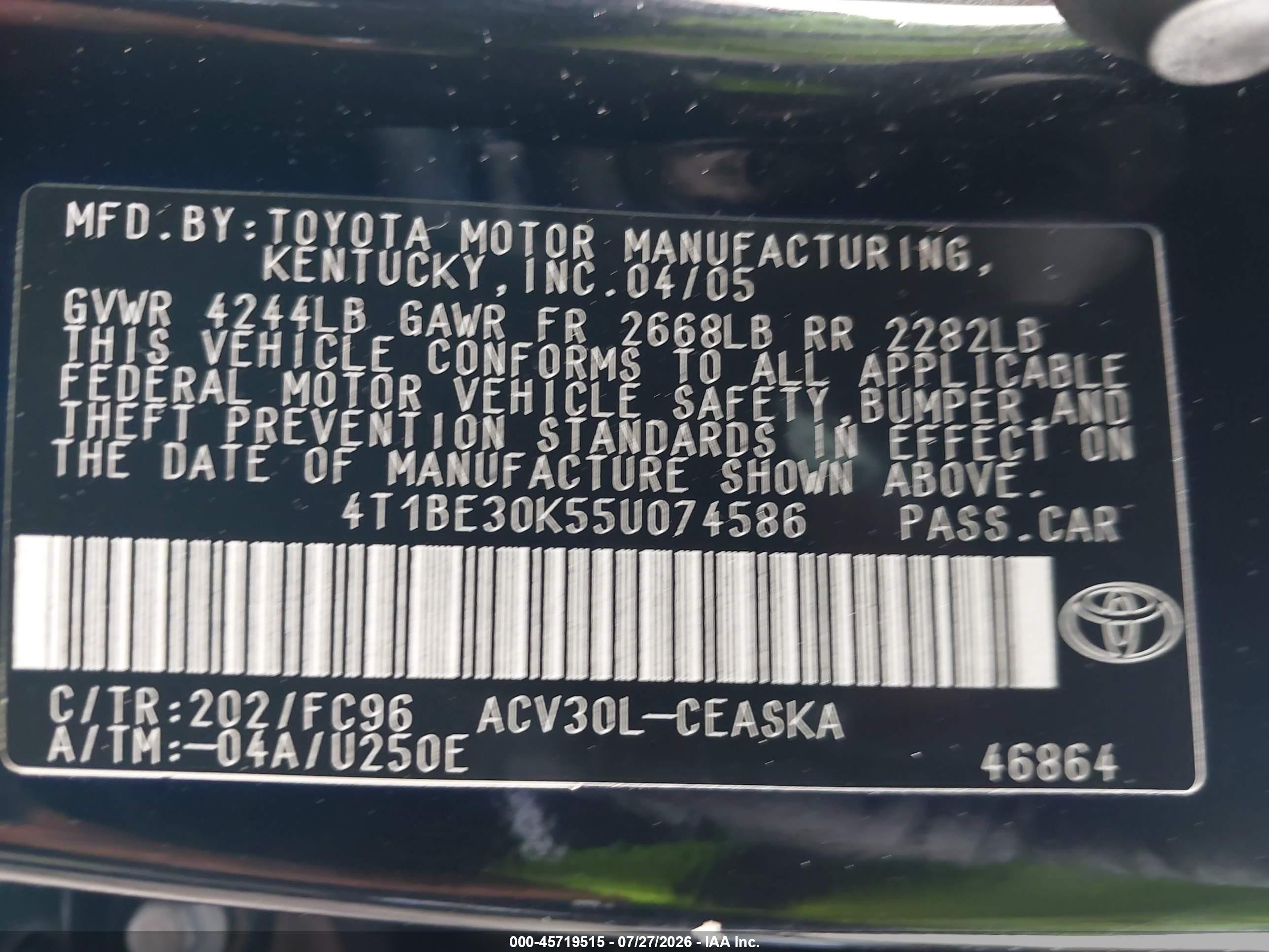 2005 Toyota Camry Se Black vin: 4T1BE30K55U074586