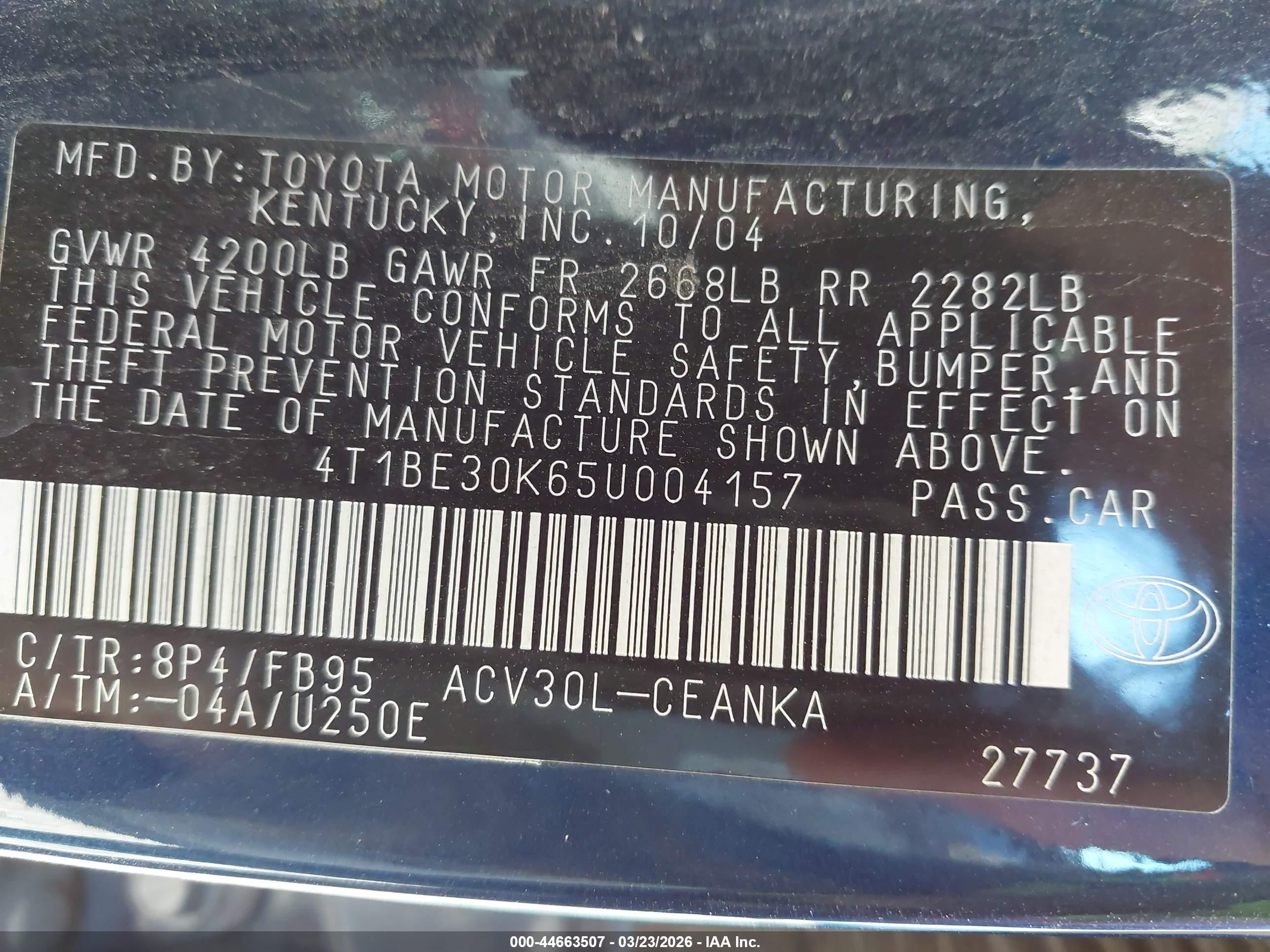 2005 Toyota Camry Le Dark Blue vin: 4T1BE30K65U004157