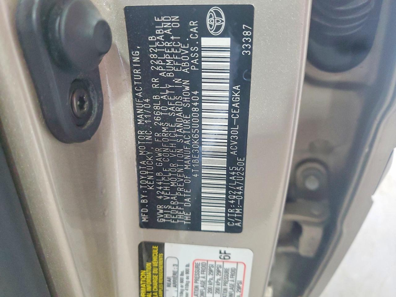 2005 Toyota Camry Xle Beige vin: 4T1BE30K65U008404