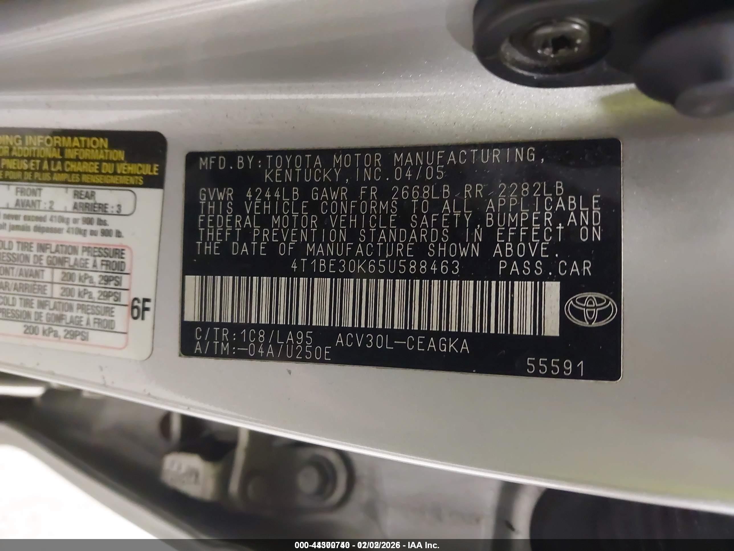 2005 Toyota Camry Xle Gray vin: 4T1BE30K65U588463
