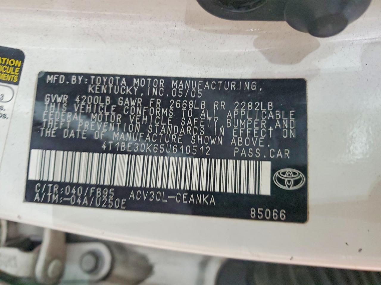 2005 Toyota Camry Le Белый vin: 4T1BE30K65U610512
