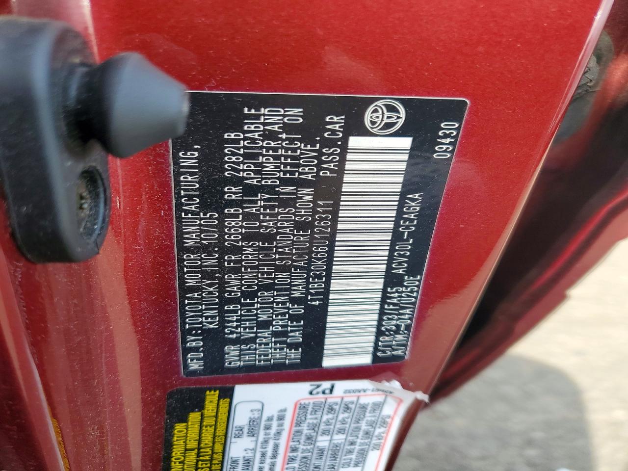 2006 Toyota Camry Xle Red vin: 4T1BE30K66U126311