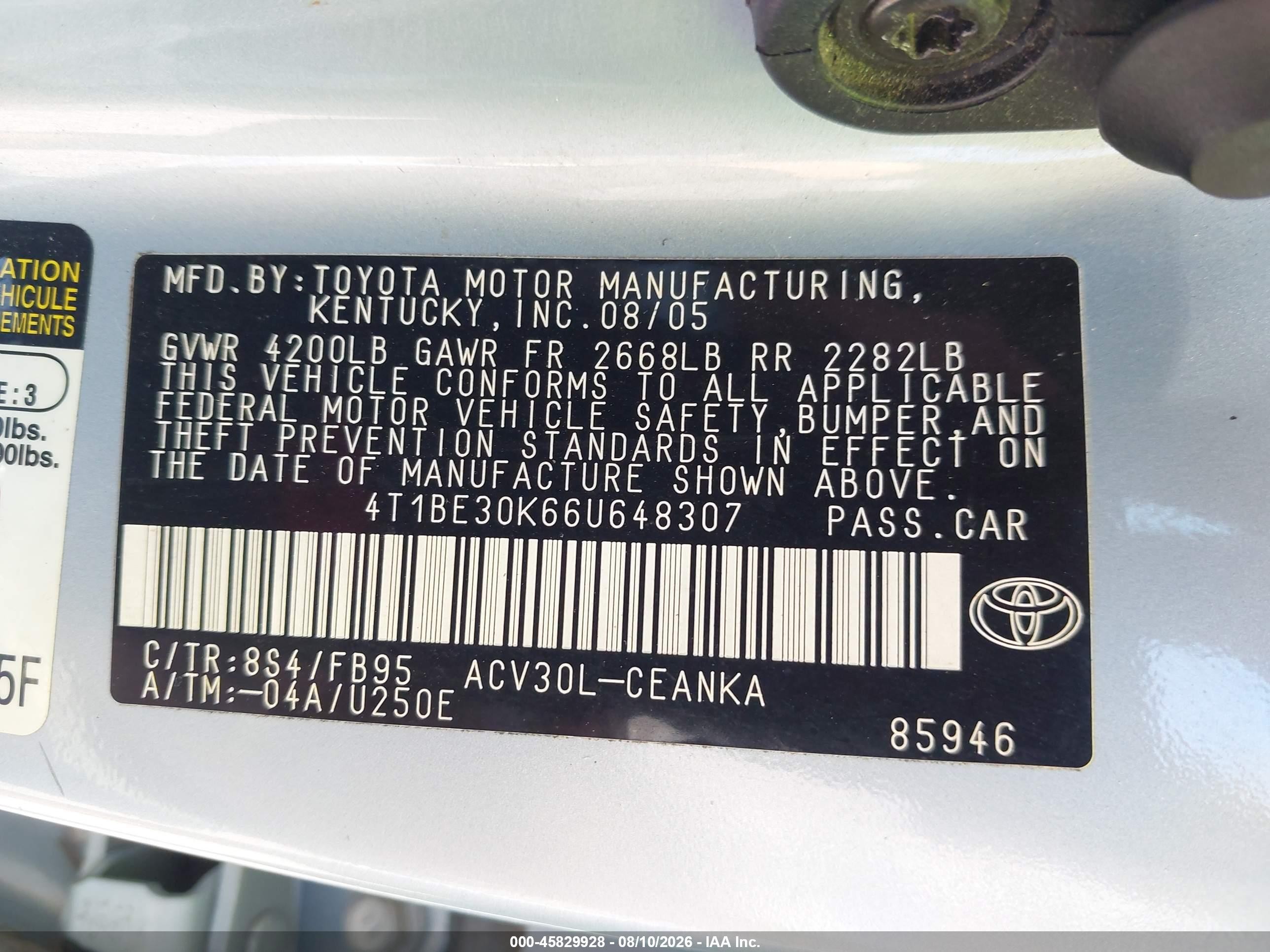 2006 Toyota Camry Le Blue vin: 4T1BE30K66U648307