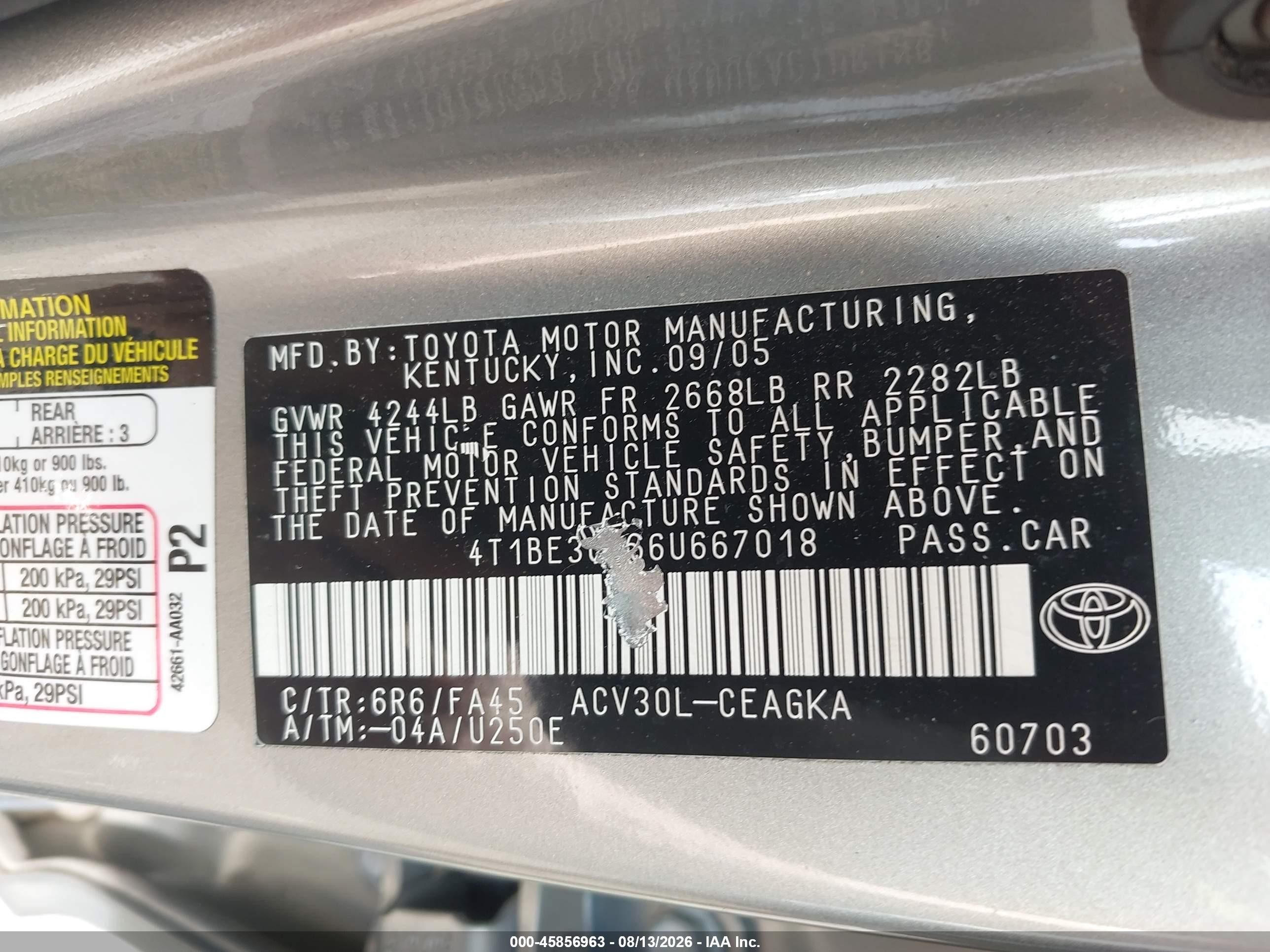 2006 Toyota Camry Xle Gray vin: 4T1BE30K66U667018