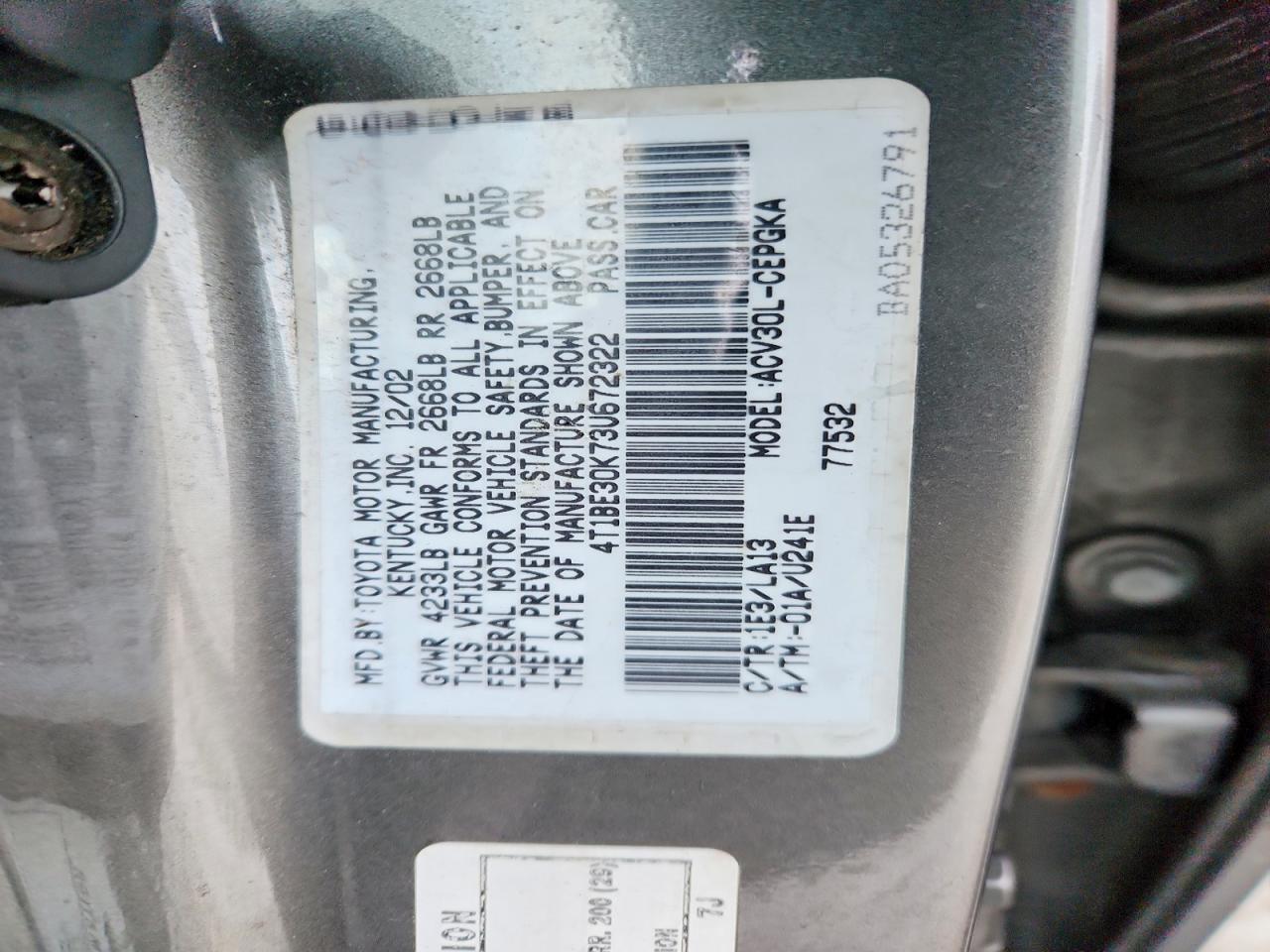 2003 Toyota Camry Le Gold vin: 4T1BE30K73U672322