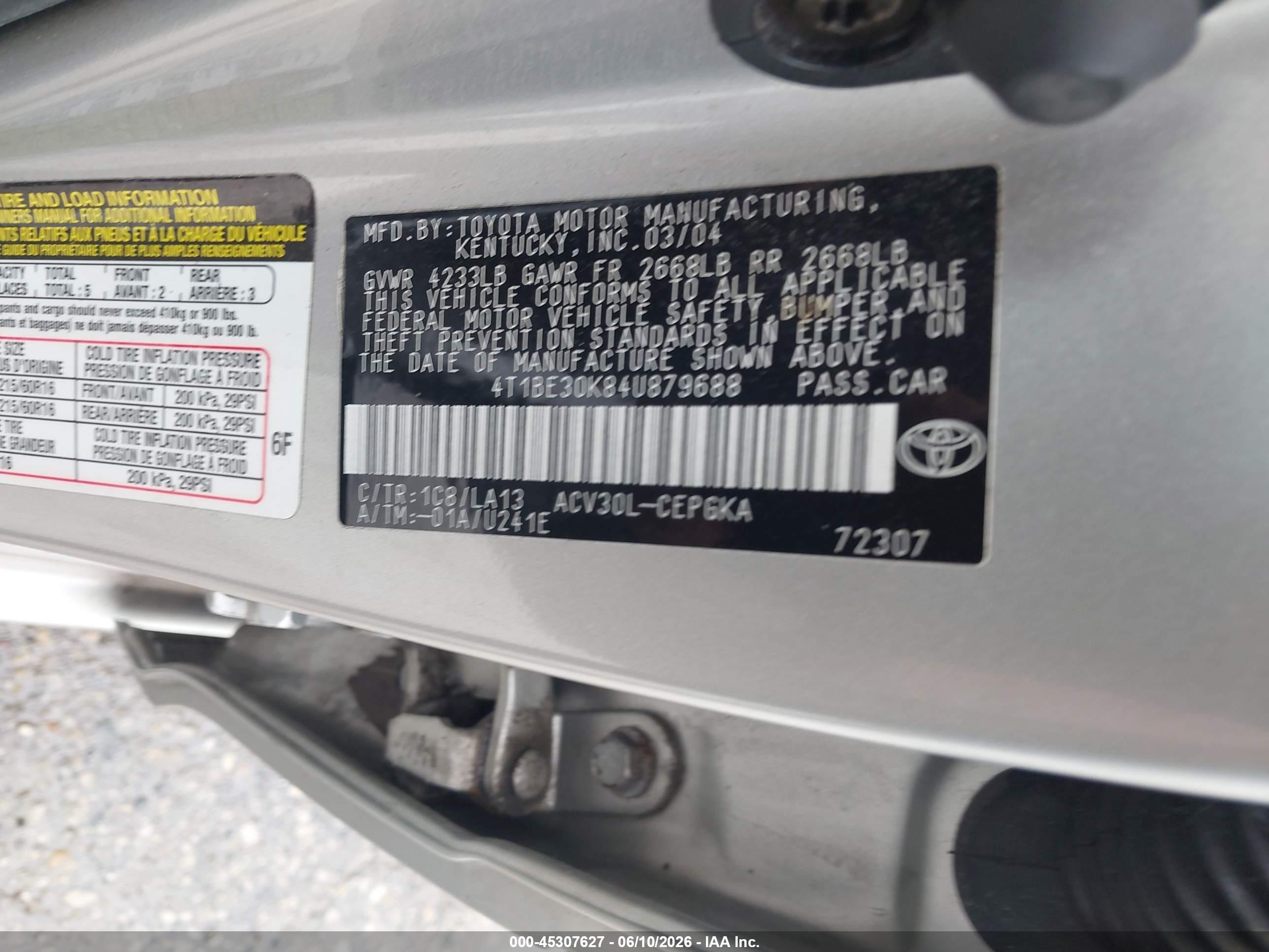 2004 Toyota Camry Xle Silver vin: 4T1BE30K84U879688