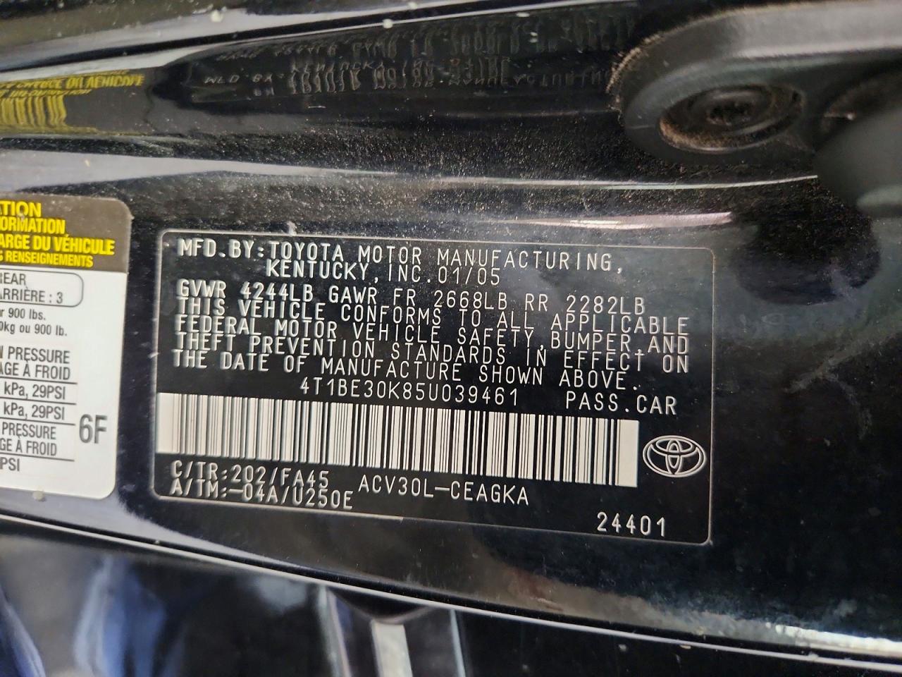 2005 Toyota Camry Xle Black vin: 4T1BE30K85U039461