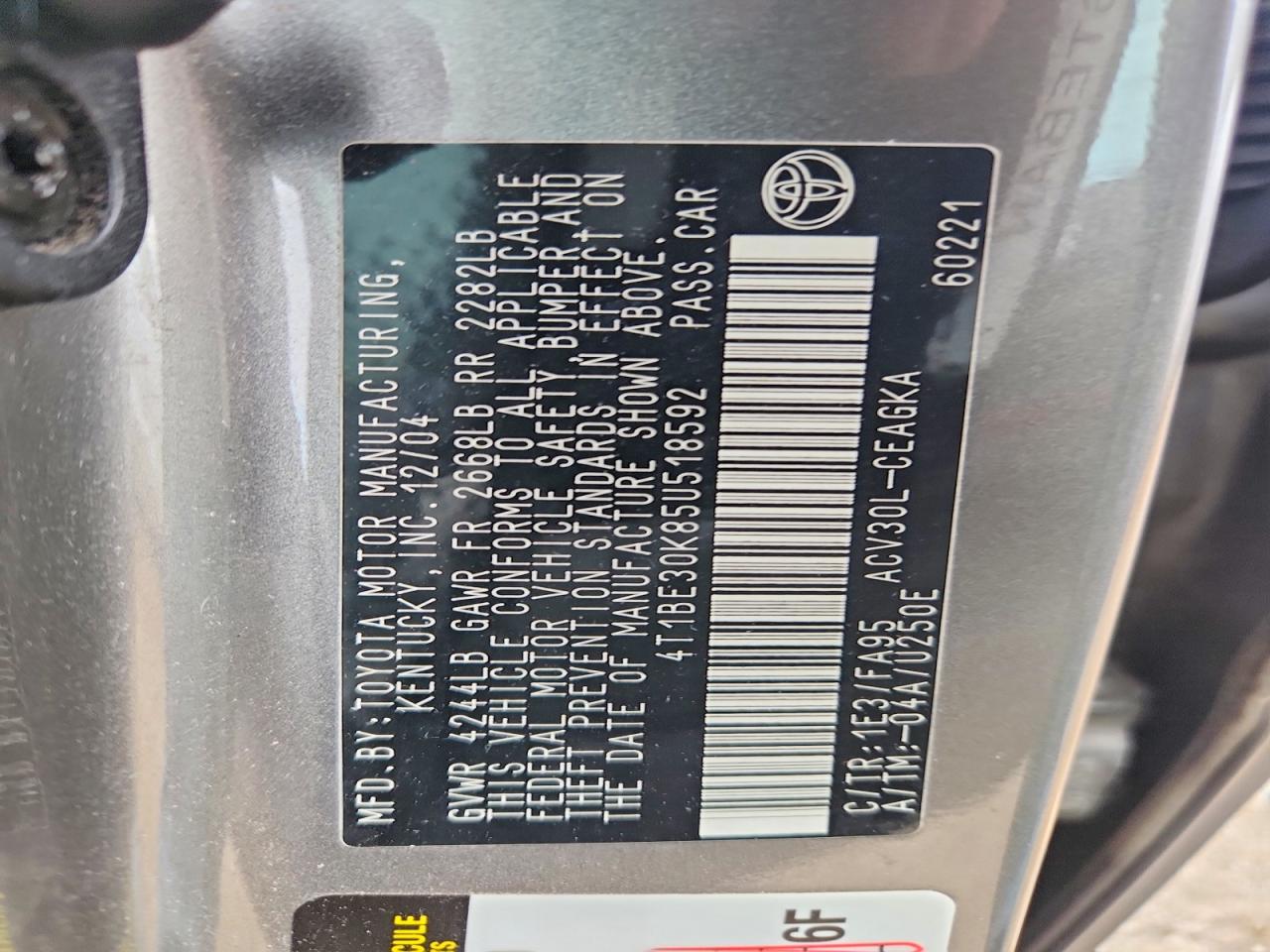 2005 Toyota Camry Xle Gray vin: 4T1BE30K85U518592