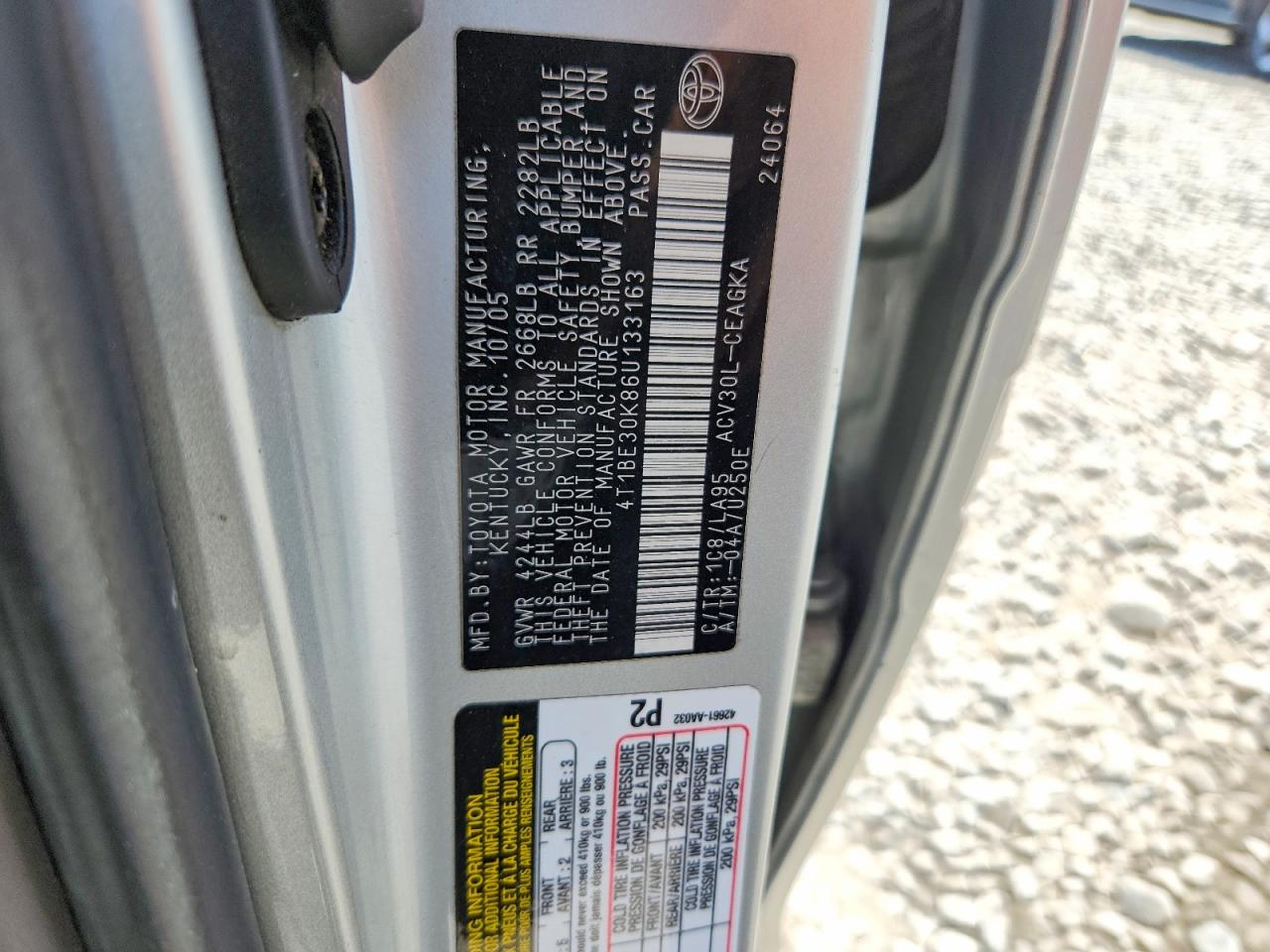 2006 Toyota Camry Xle Серебряный vin: 4T1BE30K86U133163