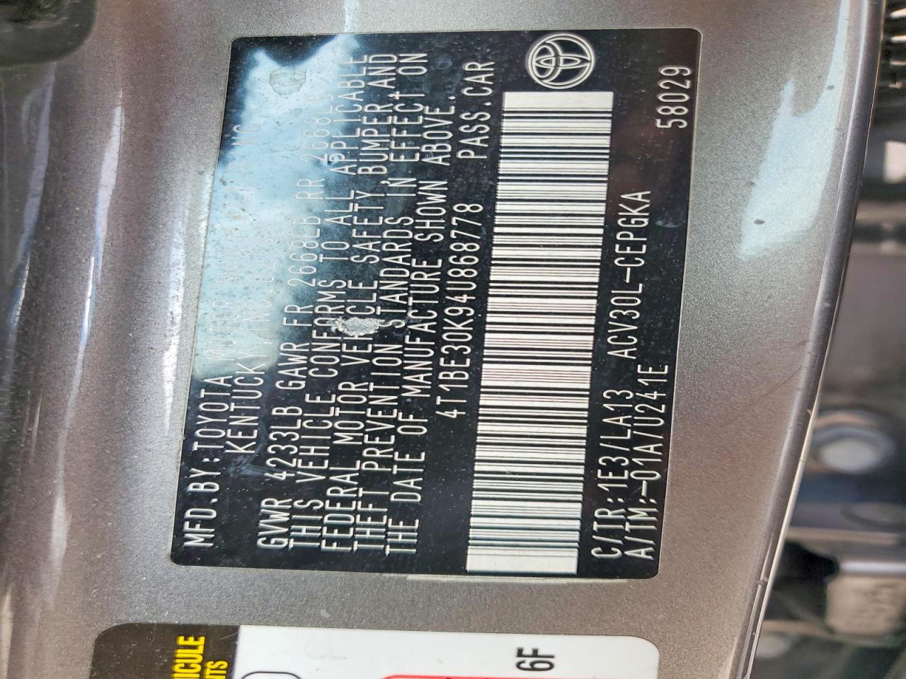 2004 Toyota Camry Xle Gray vin: 4T1BE30K94U868778
