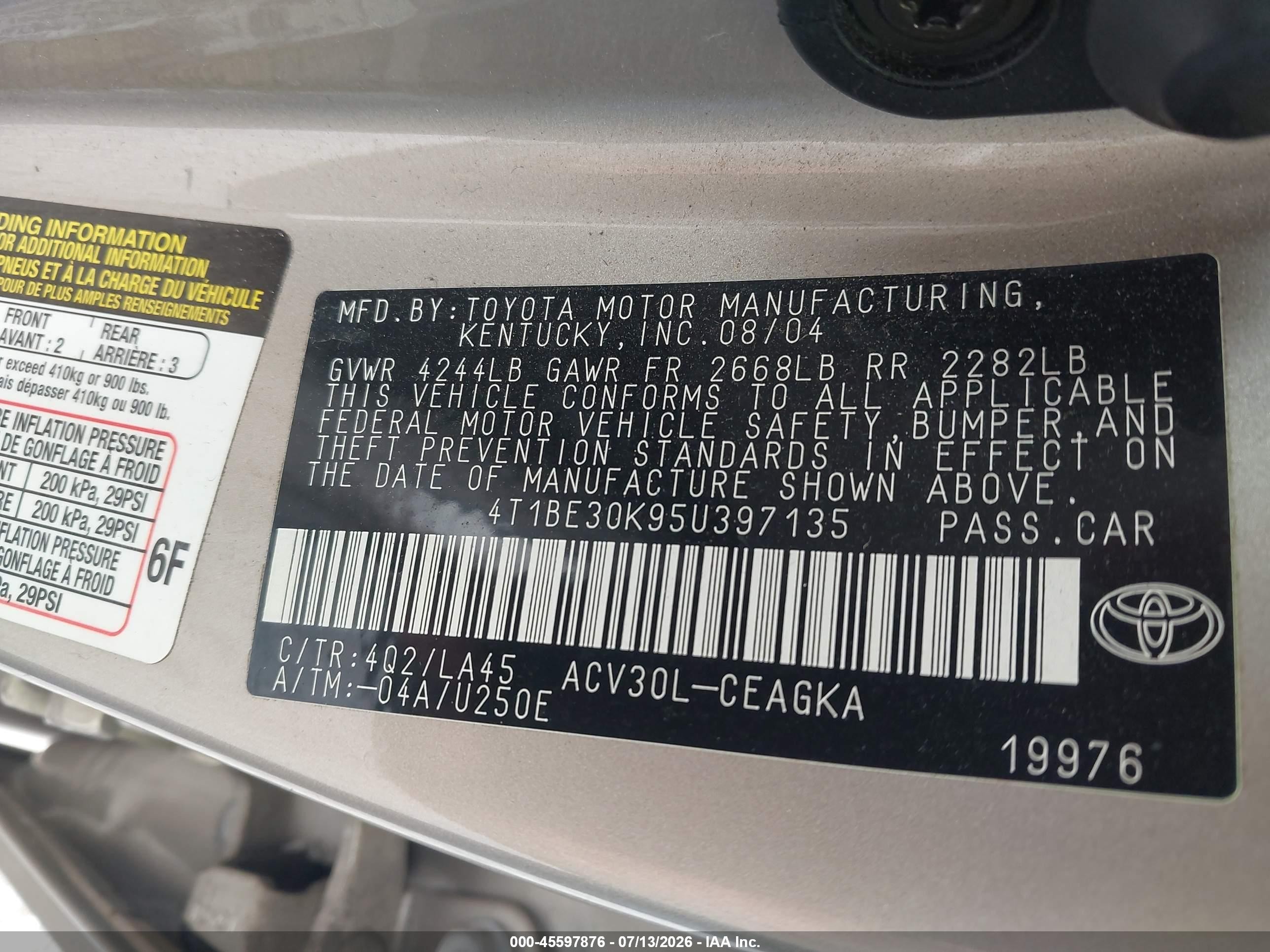 2005 Toyota Camry Xle Gold vin: 4T1BE30K95U397135