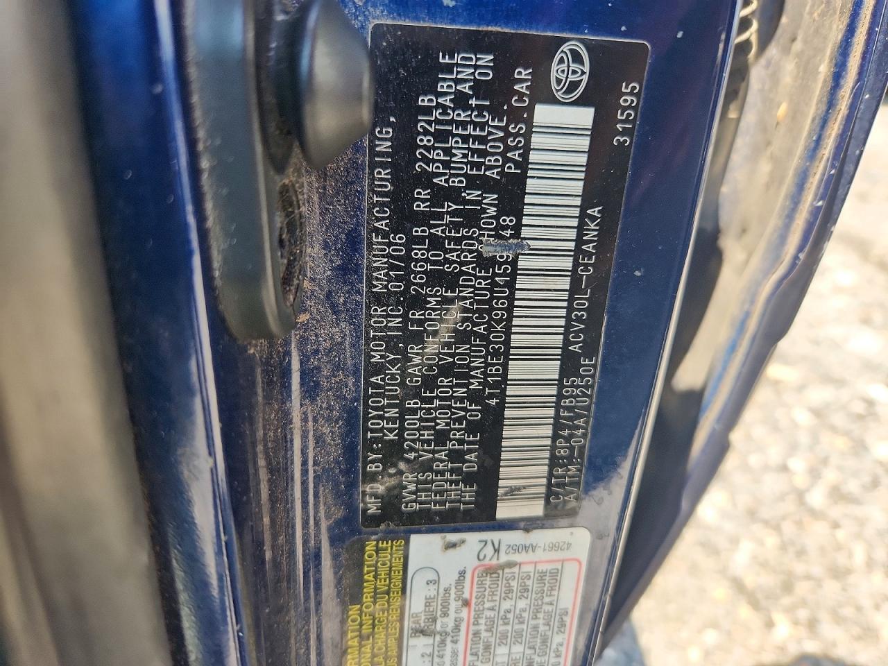 2006 Toyota Camry Le Blue vin: 4T1BE30K96U159948