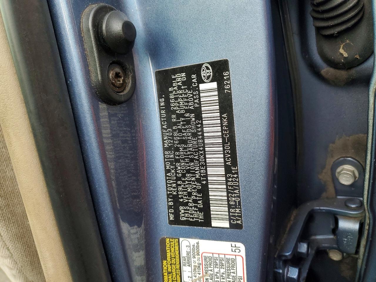 2004 Toyota Camry Blue vin: 4T1BE30KX4U844442