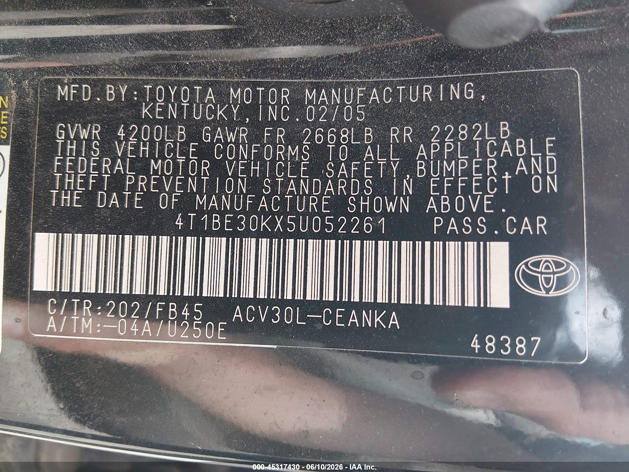 2005 Toyota Camry Le Black vin: 4T1BE30KX5U052261