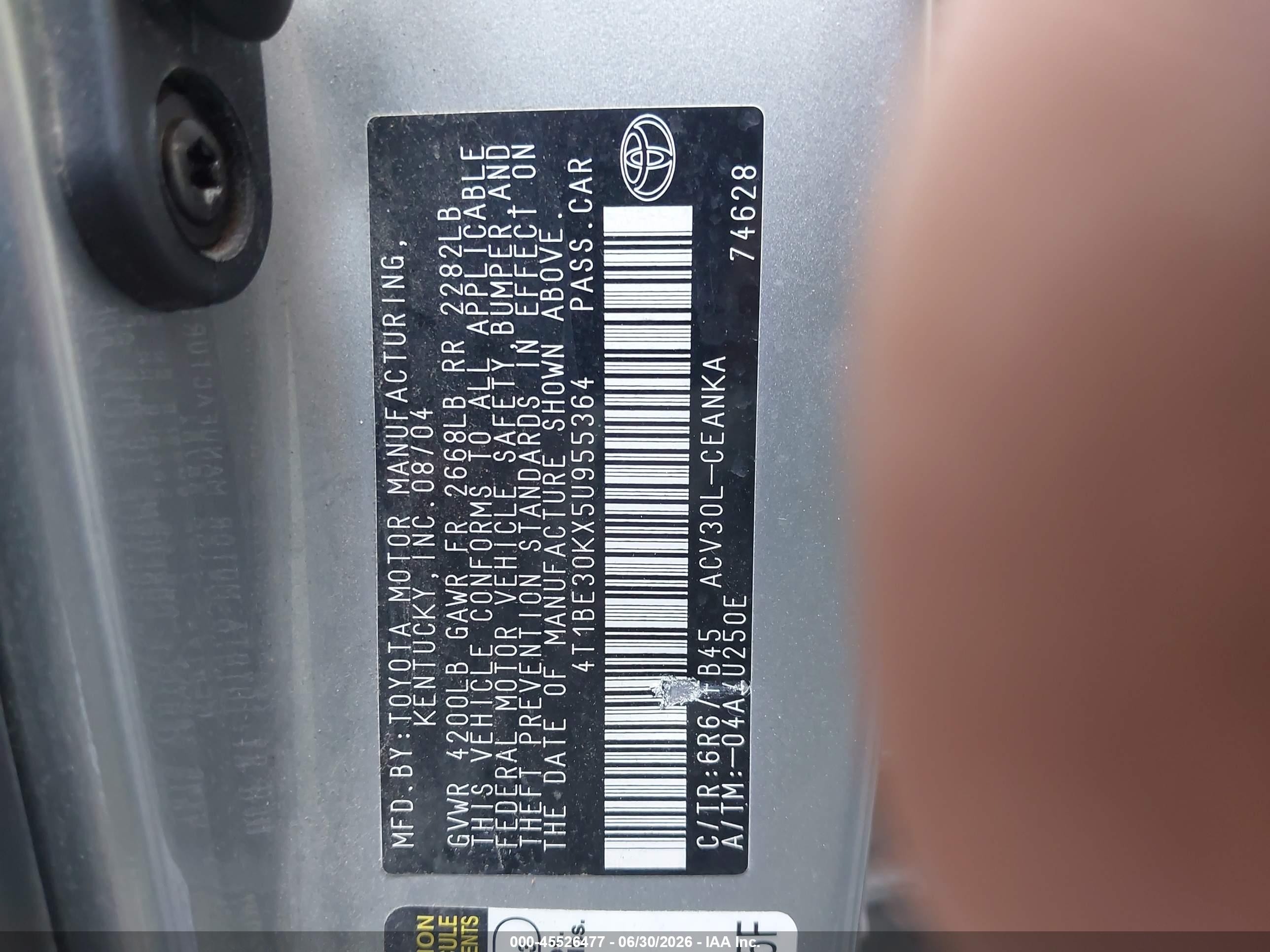 2005 Toyota Camry Le Silver vin: 4T1BE30KX5U955364