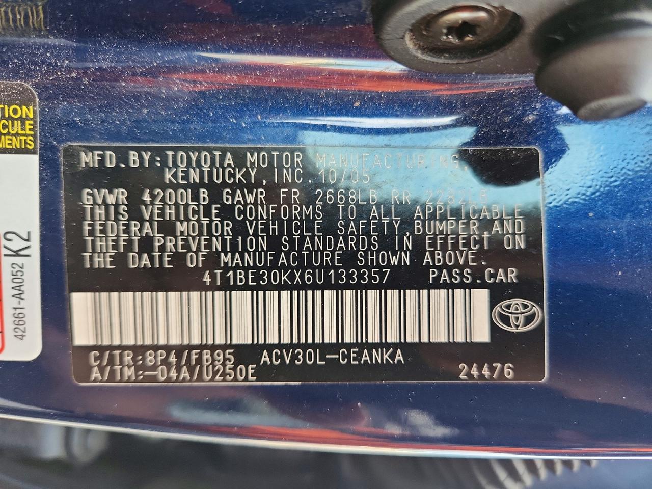 2006 Toyota Camry Le Blue vin: 4T1BE30KX6U133357