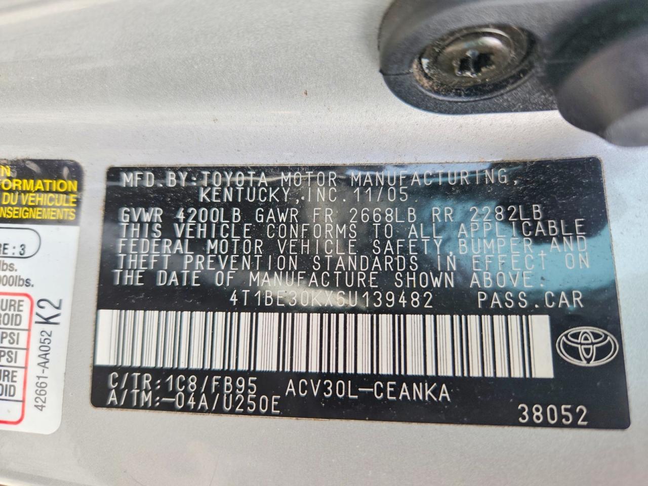 2006 Toyota Camry Le Silver vin: 4T1BE30KX6U139482
