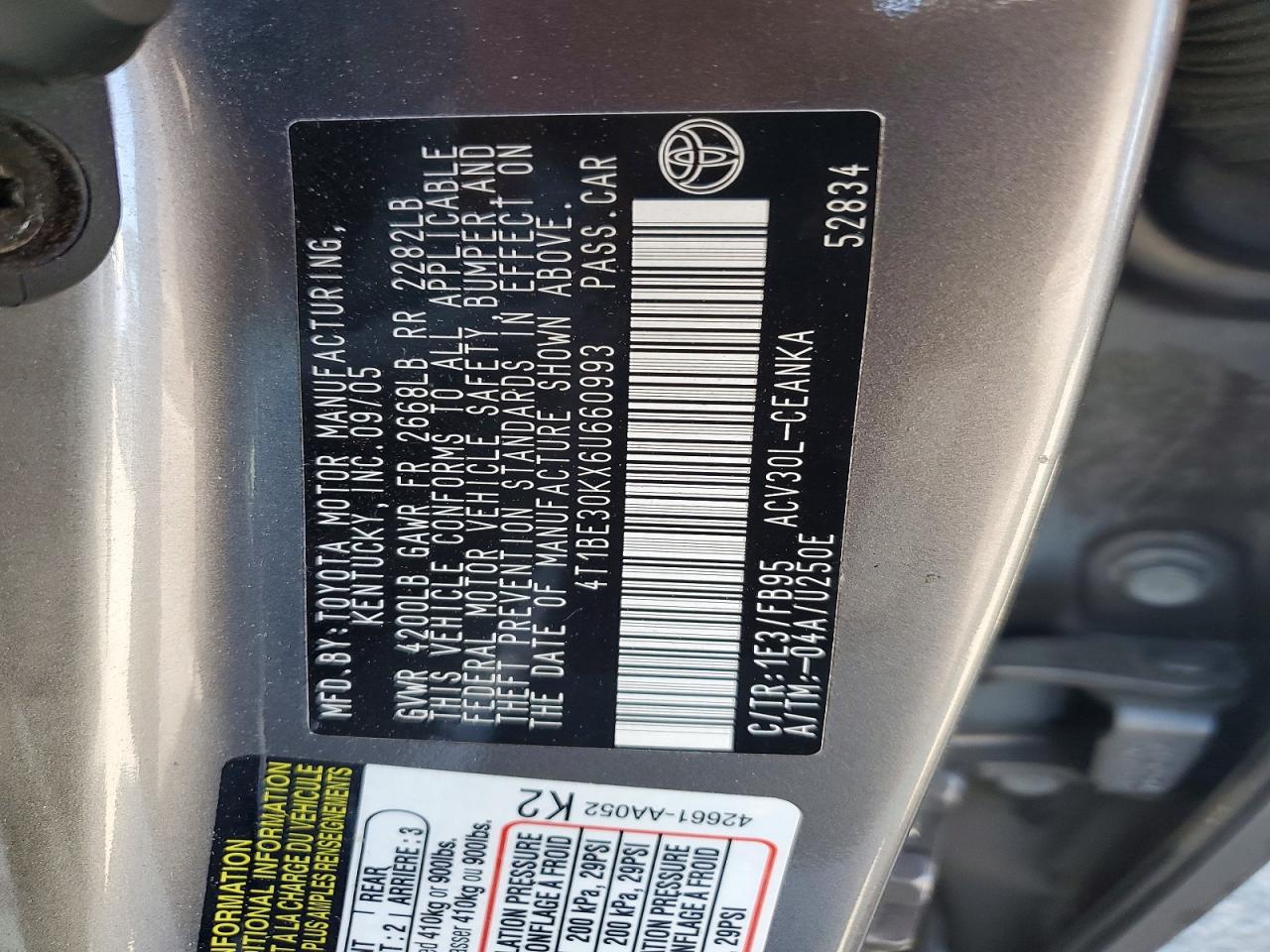 2006 Toyota Camry Le Gray vin: 4T1BE30KX6U660993