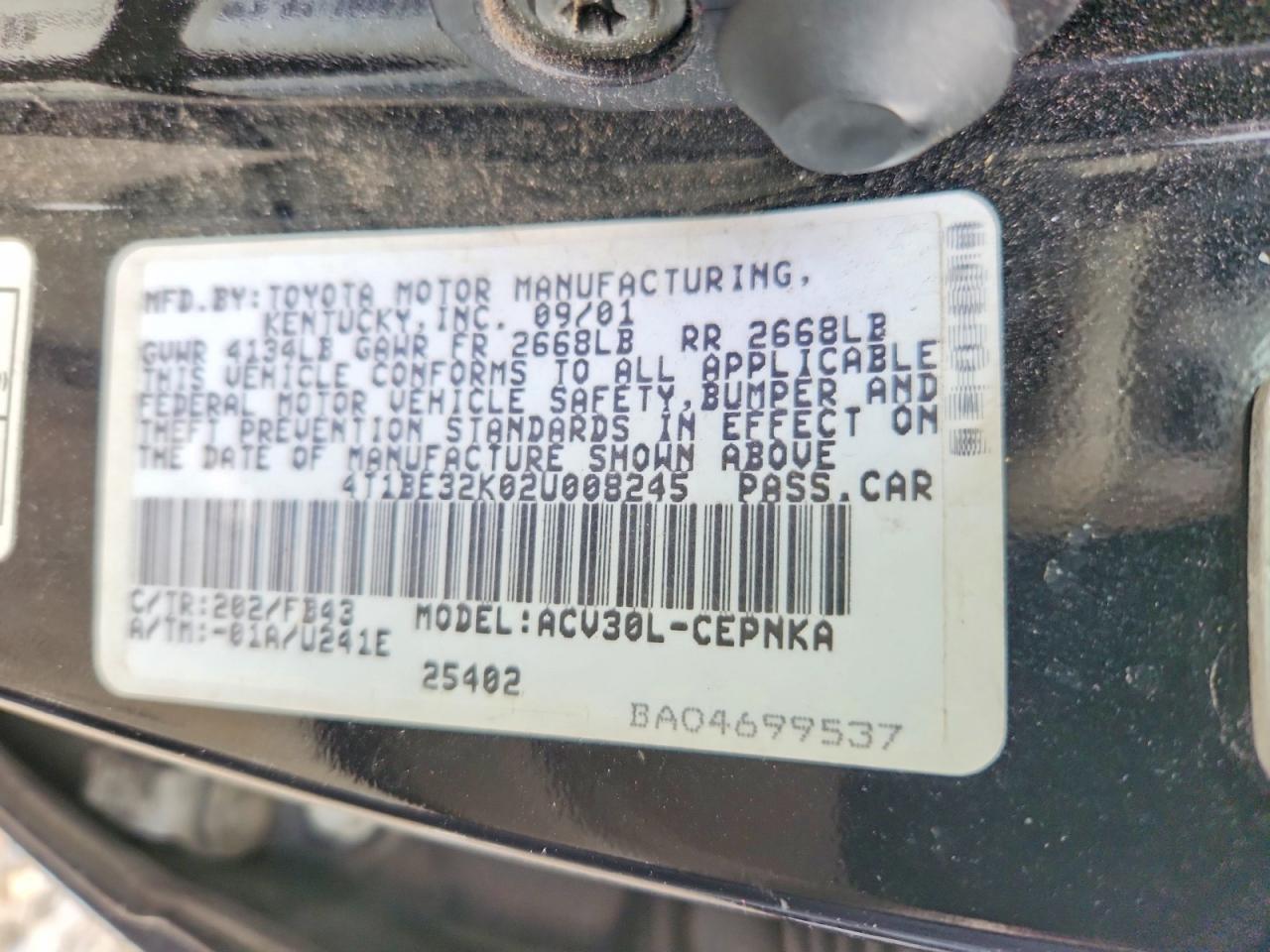 2002 Toyota Camry Le Черный vin: 4T1BE32K02U008245