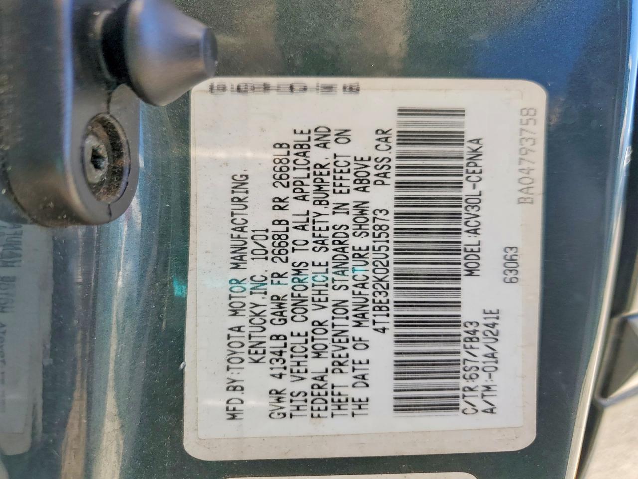 2002 Toyota Camry Le Green vin: 4T1BE32K02U515873