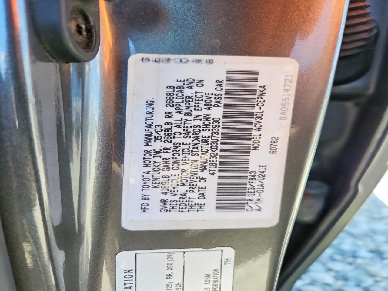 2003 Toyota Camry Le Gray vin: 4T1BE32K03U733930