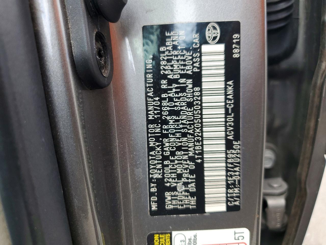 2005 Toyota Camry Standard Gray vin: 4T1BE32K05U503288