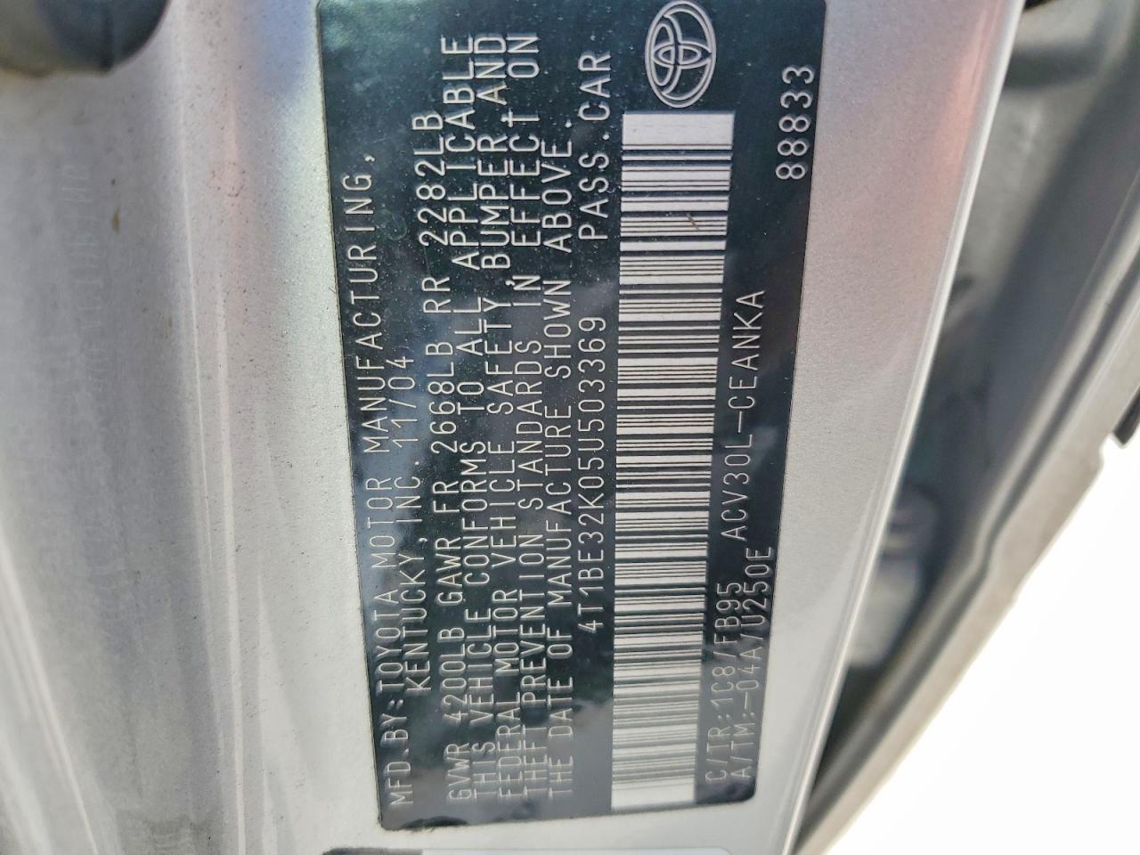2005 Toyota Camry Le Silver vin: 4T1BE32K05U503369
