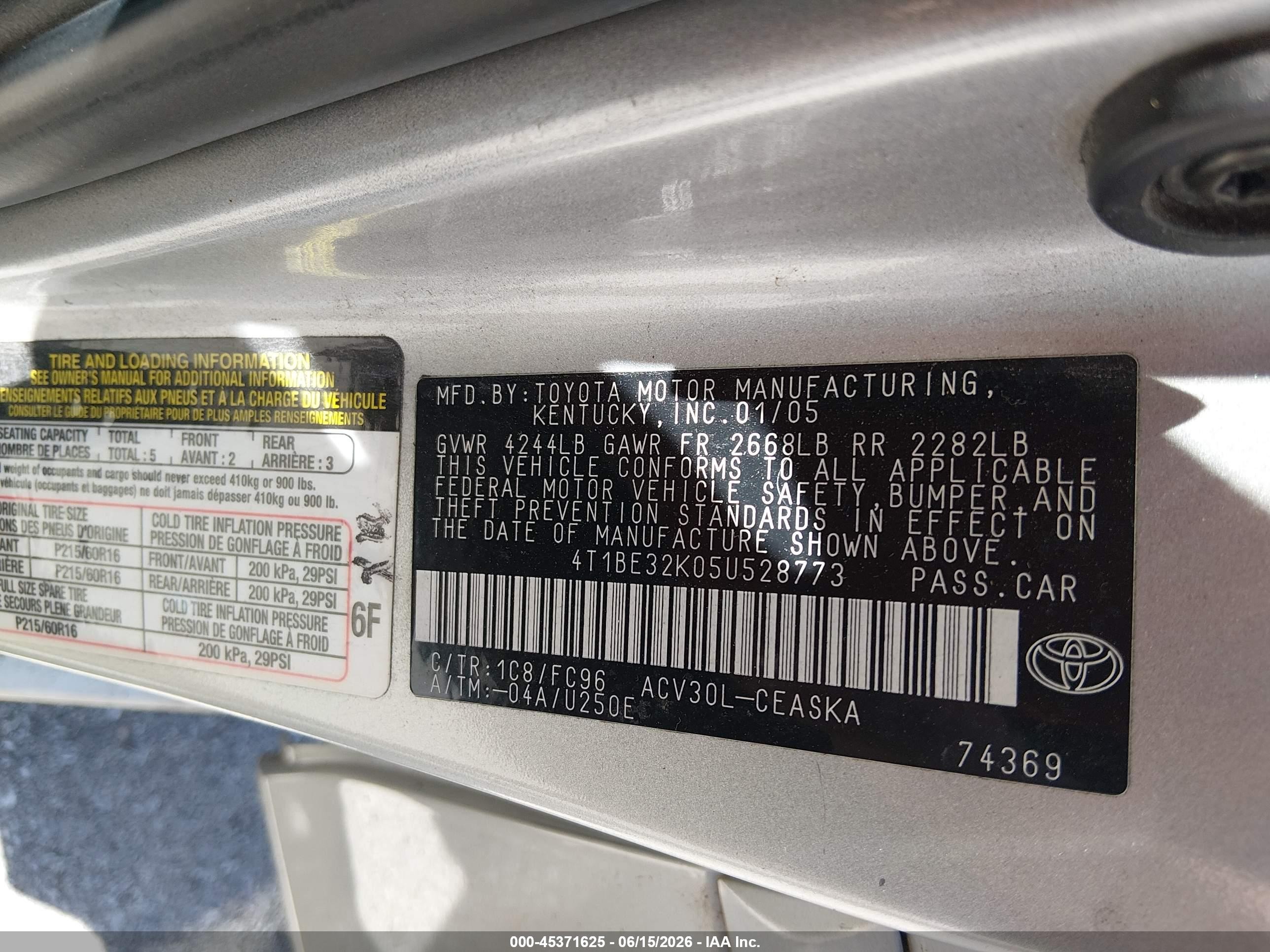 2005 Toyota Camry Se Gray vin: 4T1BE32K05U528773