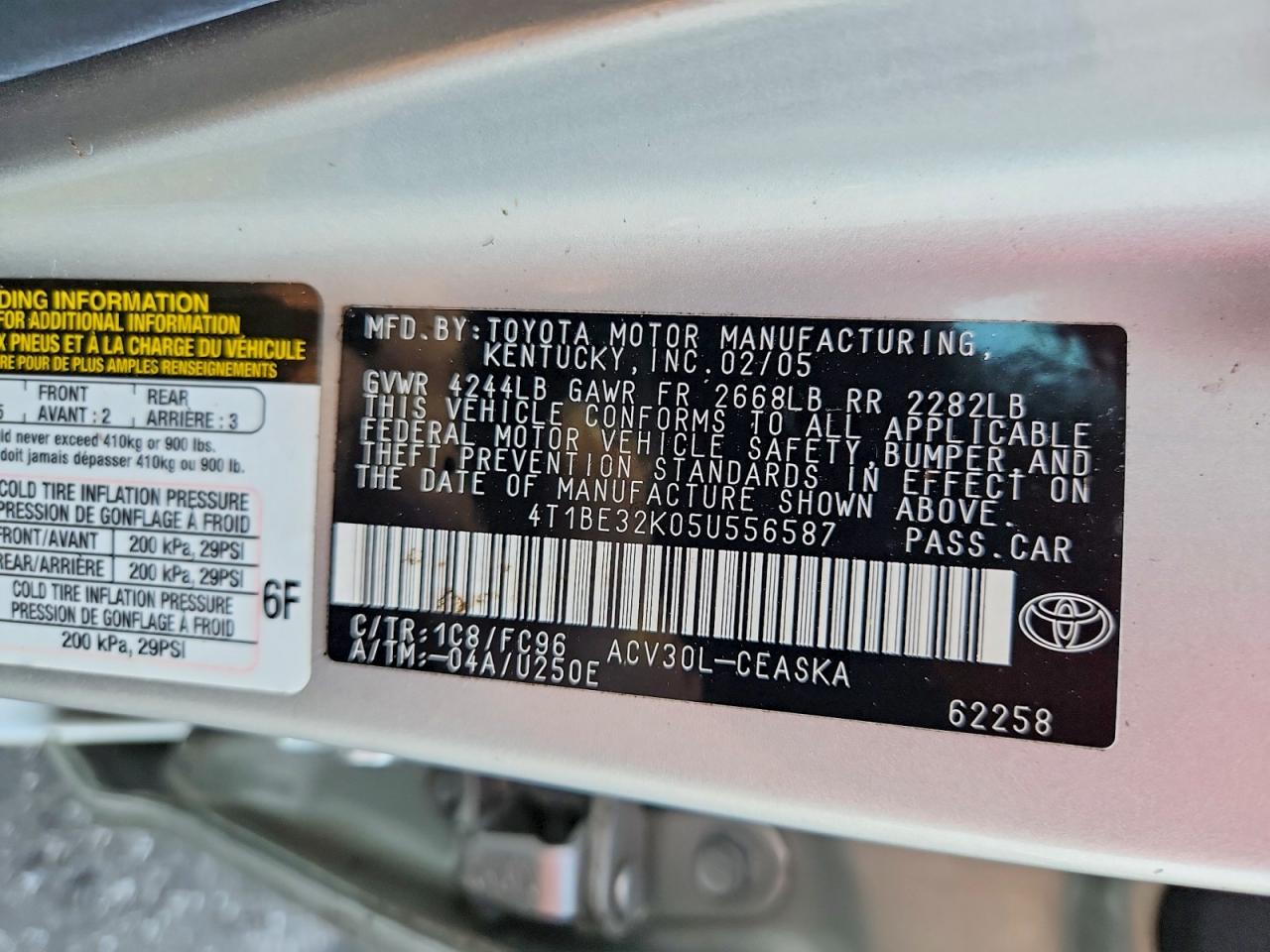2005 Toyota Camry Se Silver vin: 4T1BE32K05U556587