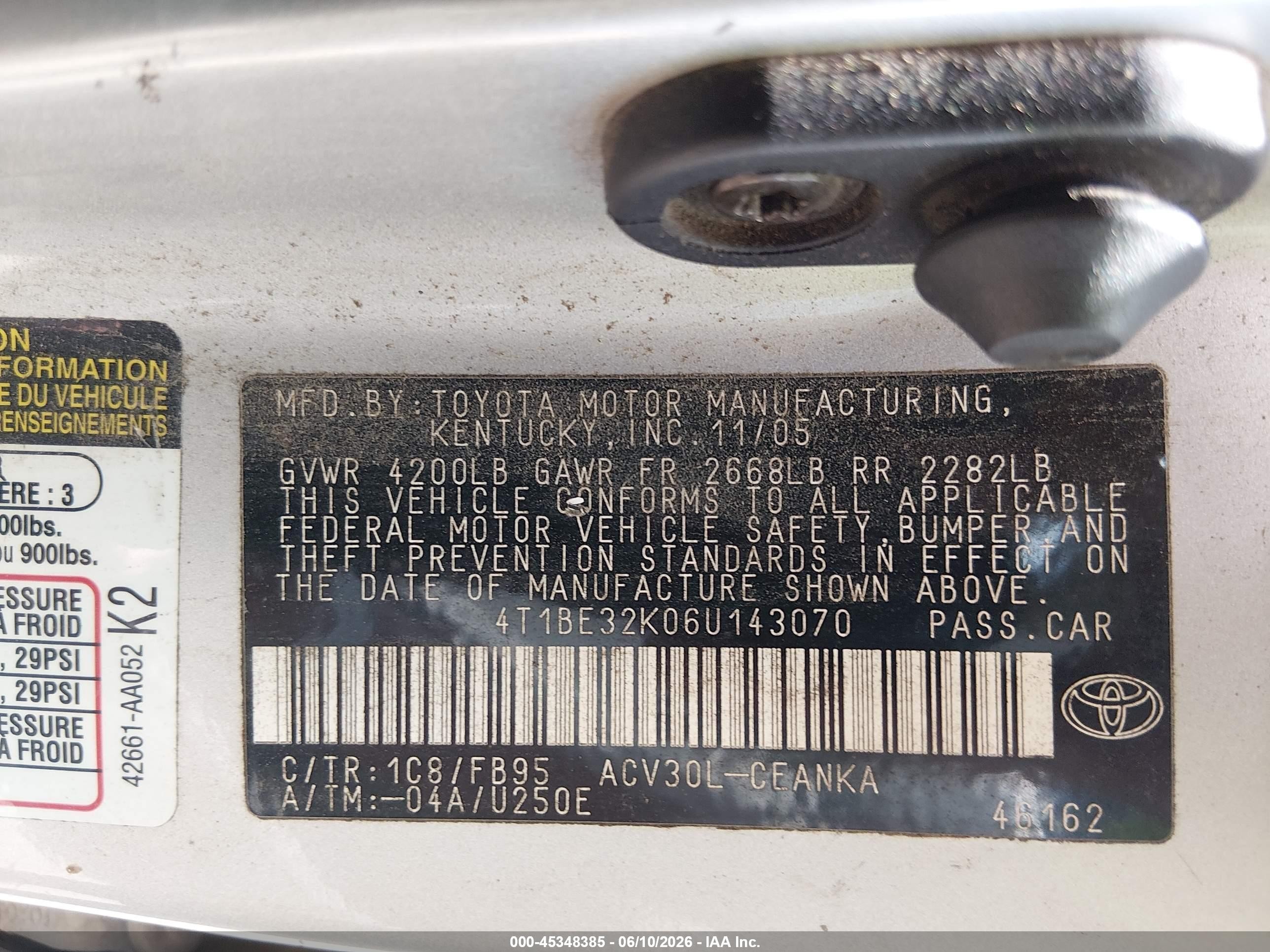 2006 Toyota Camry Le Silver vin: 4T1BE32K06U143070
